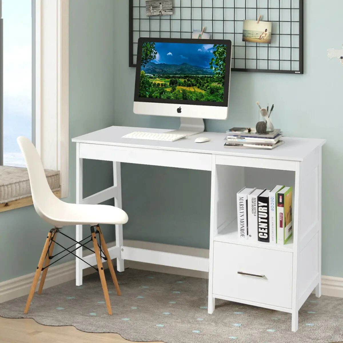 47.5 Inch Modern Home Computer Desk with 2 Storage Drawers, photo 14 of 16