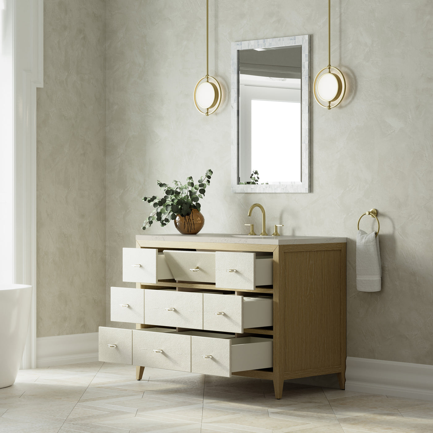 James Martin Celeste 48" Single Bathroom Vanity, Sunwashed Oak with Embossed Shagreen Drawer Fronts, view 36