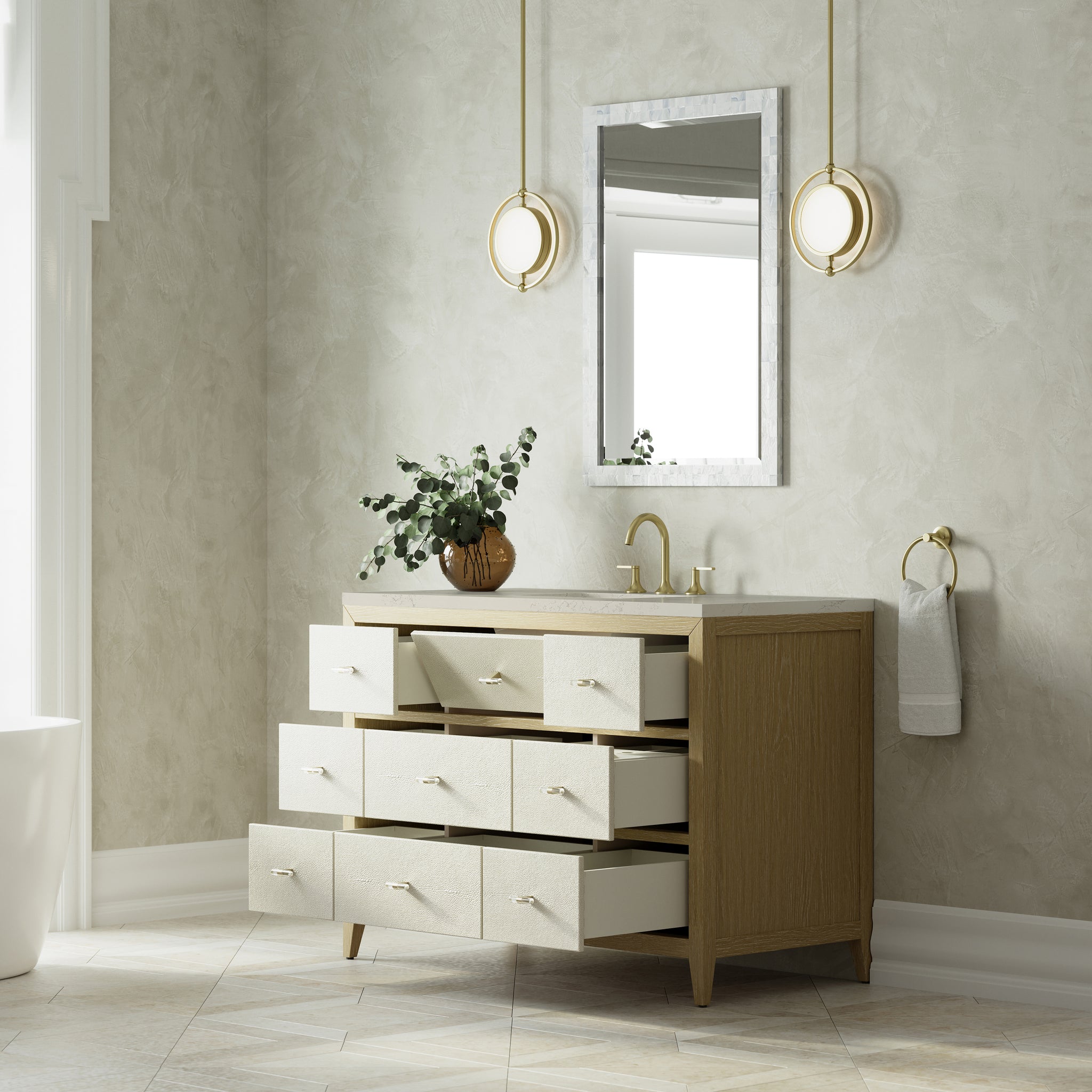 James Martin Celeste 48" Single Bathroom Vanity, Sunwashed Oak with Embossed Shagreen Drawer Fronts, view 36