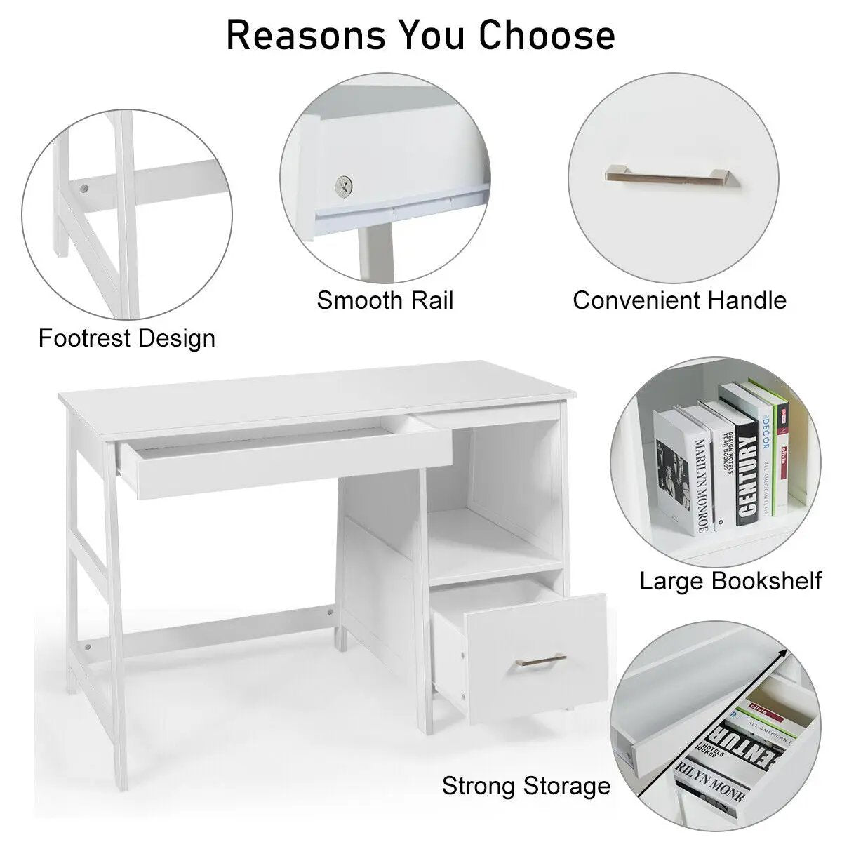 47.5 Inch Modern Home Computer Desk with 2 Storage Drawers, photo 8 of 16