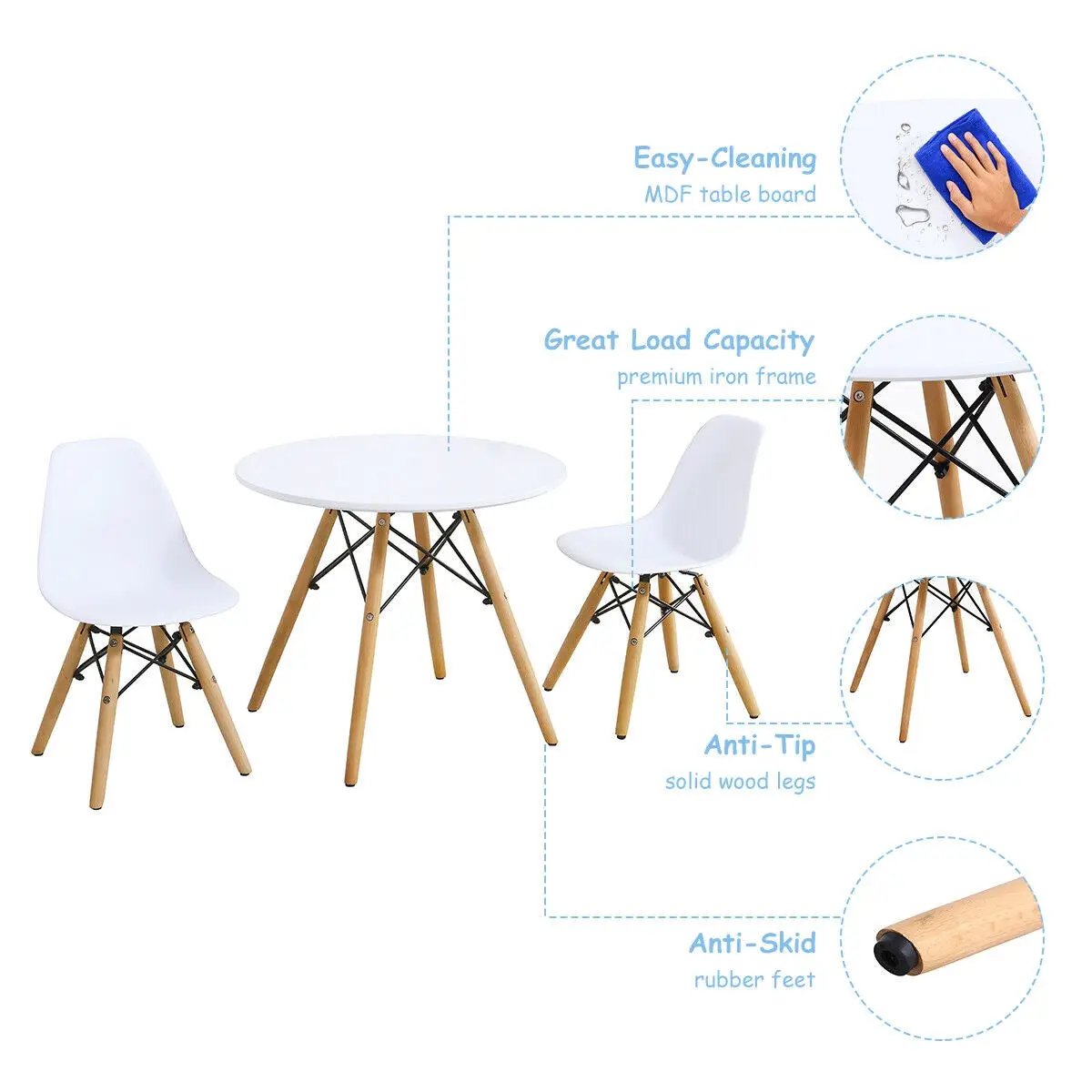 Kid's Modern Dining Table Set with 2 Armless Chairs by DirectDeals