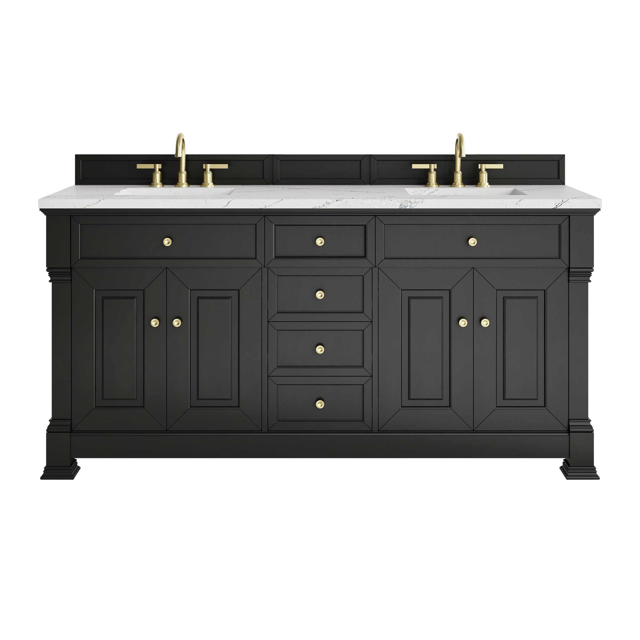 James Martin Brookfield 72" Double Bathroom Vanity, Black Onyx with Ethereal Noctis (FreePower) countertop