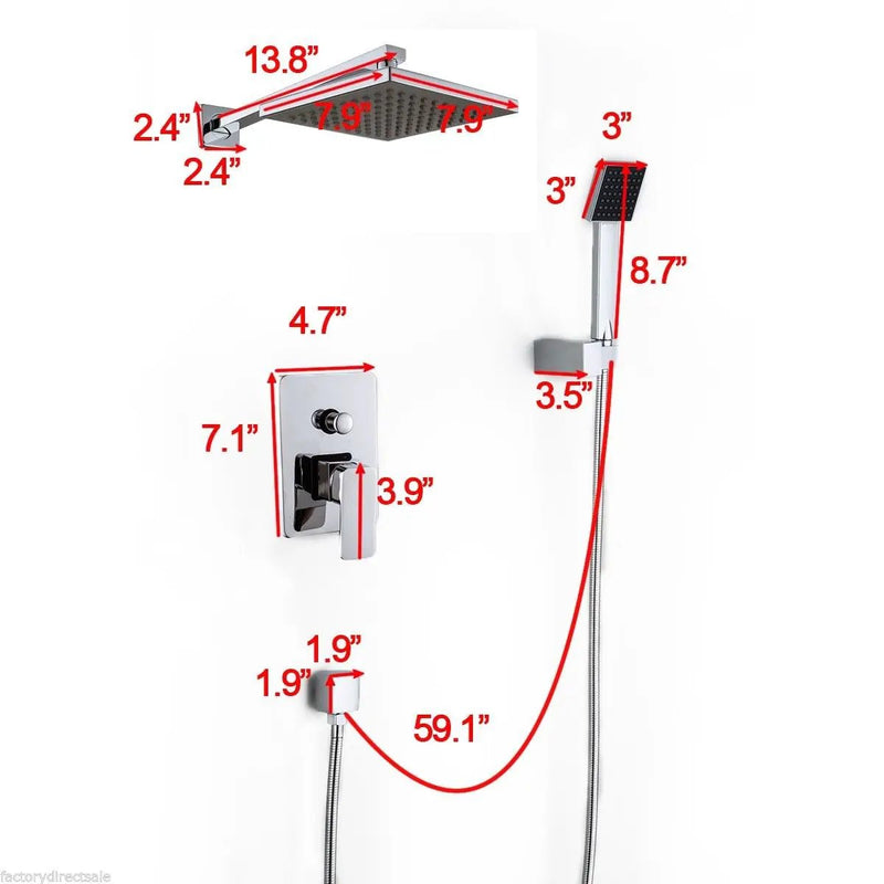 8 Inch LED Rainfall Shower head Arm Control Valve Handspray Shower Faucet Set by DirectDeals