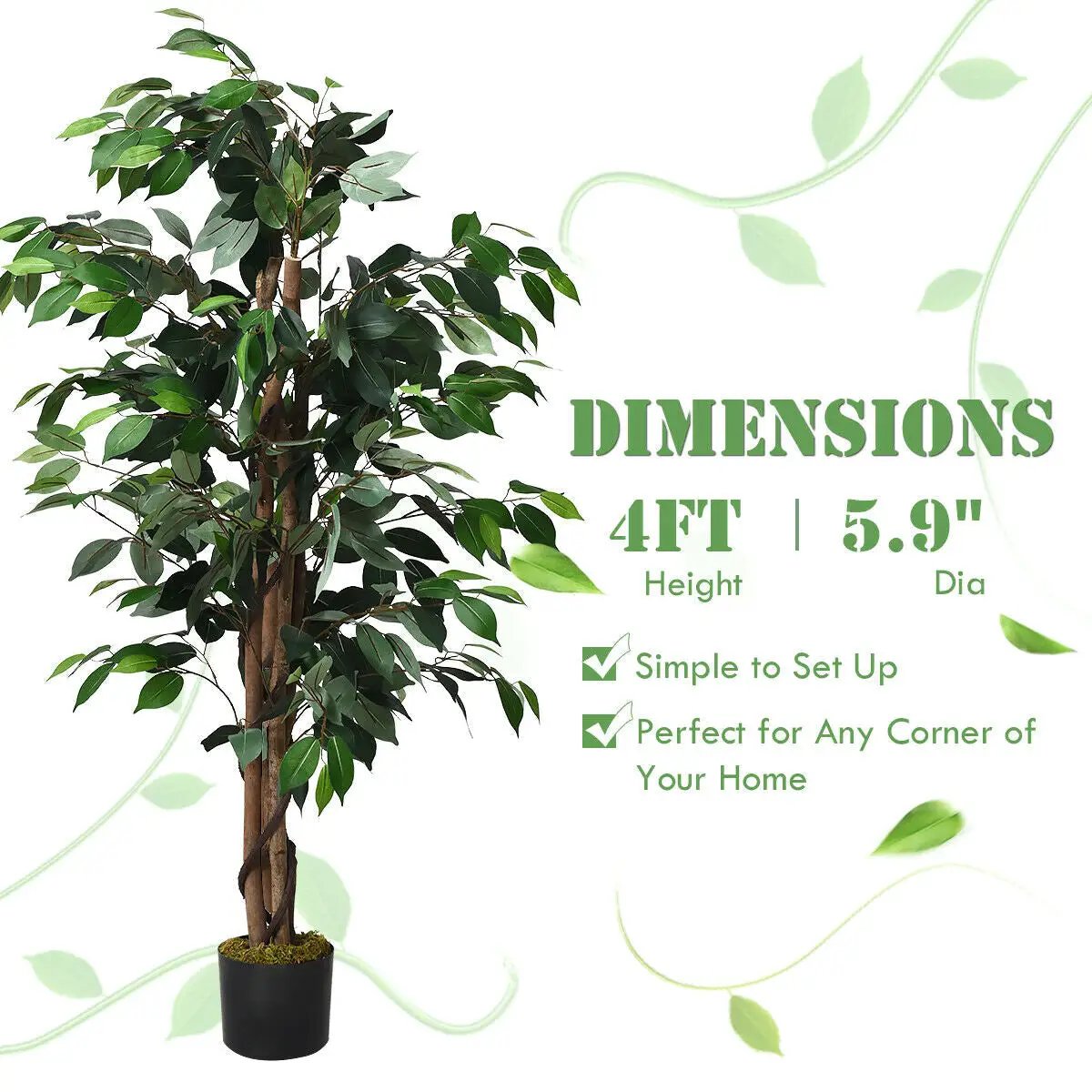 4 Feet In/Outdoor Trunks Artificial Ficus Silk Tree by DirectDeals