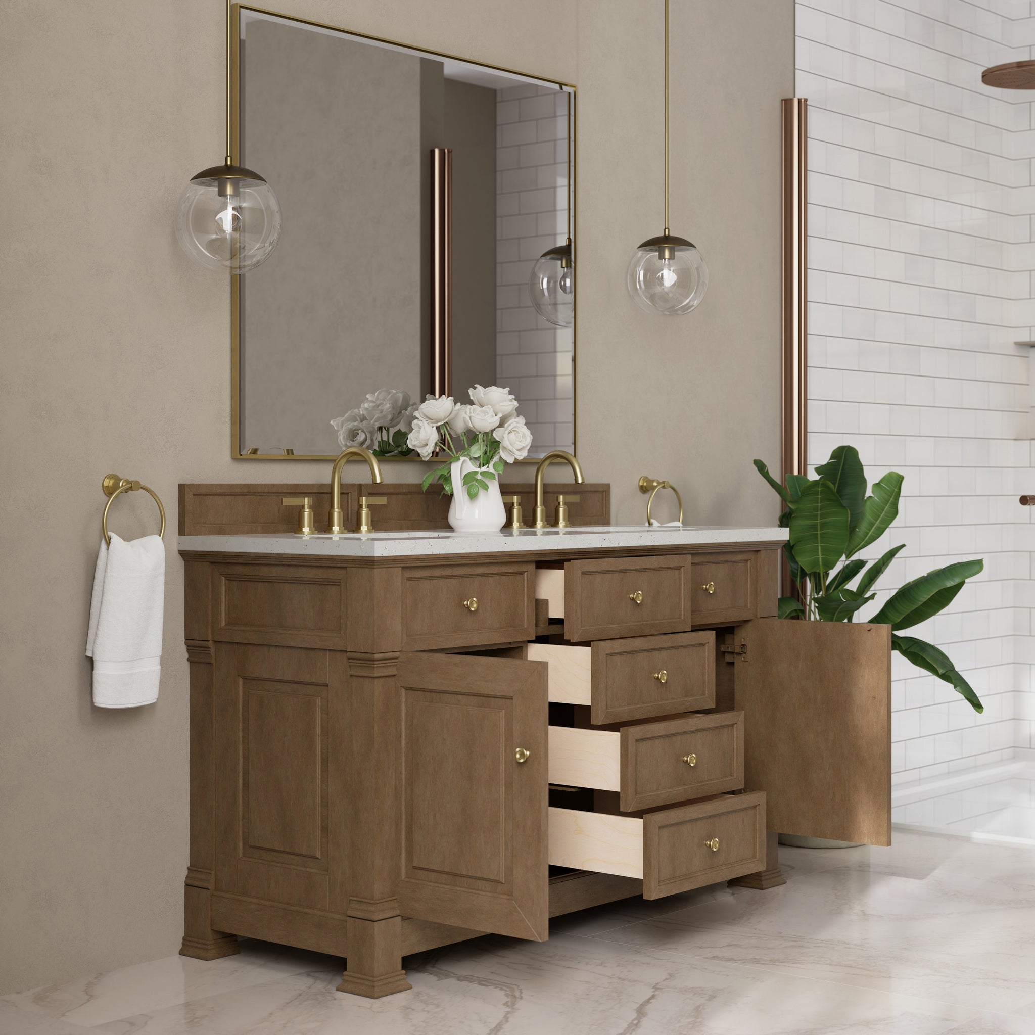 James Martin Brookfield 60" Double Bathroom Vanity, Pecan, view 20