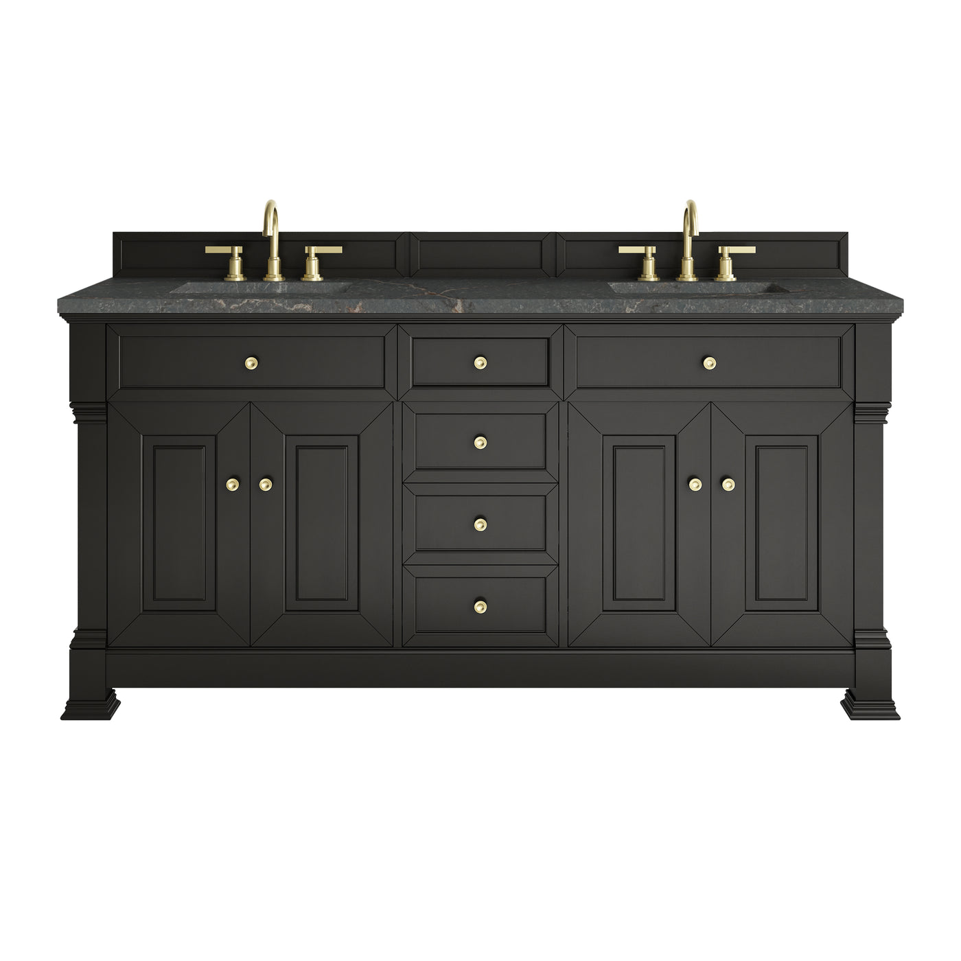 James Martin Brookfield 72" Double Bathroom Vanity, Black Onyx with Parisien Bleu countertop