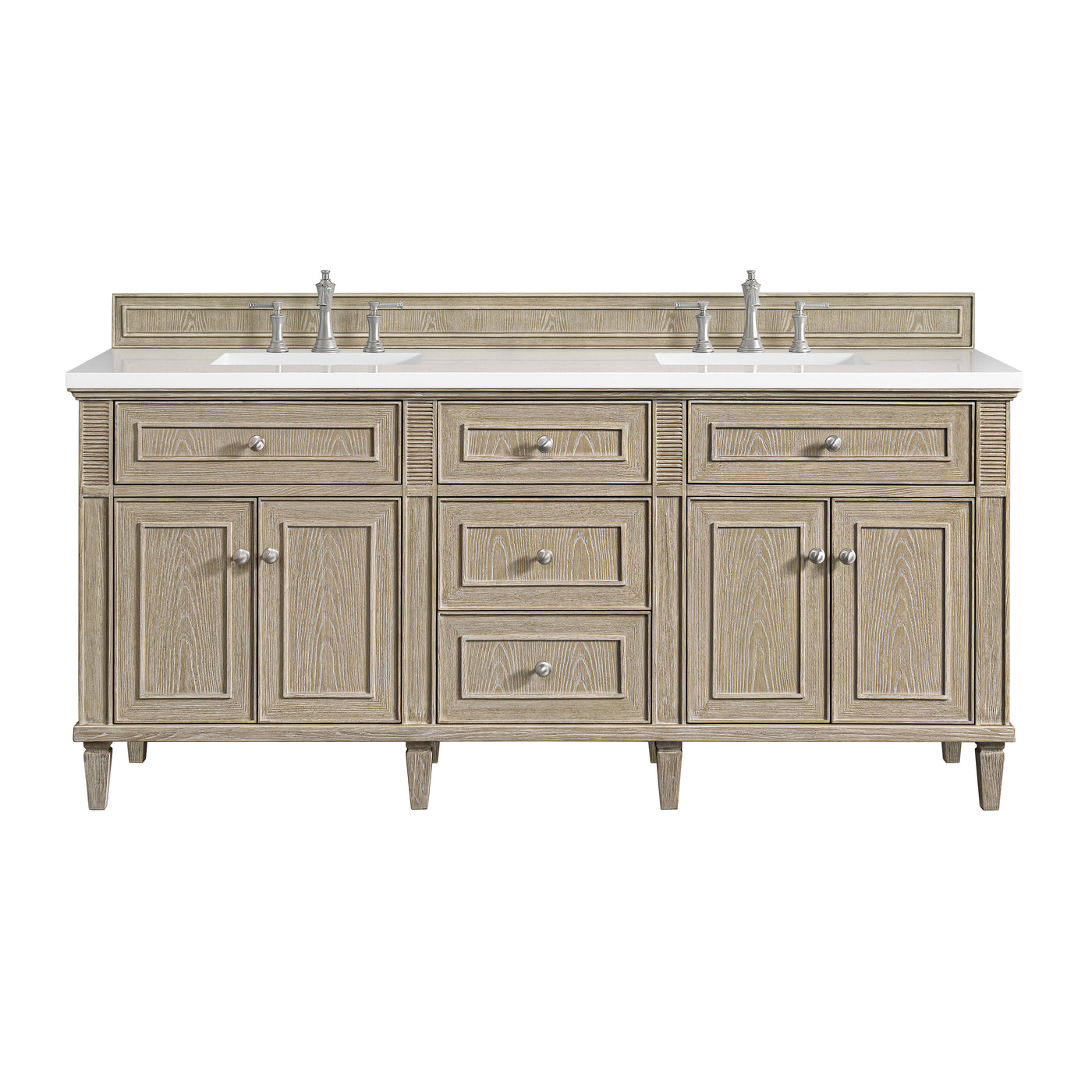 James Martin Lorelai 72" Double Bathroom Vanity, Whitewashed Oak with White Zeus countertop