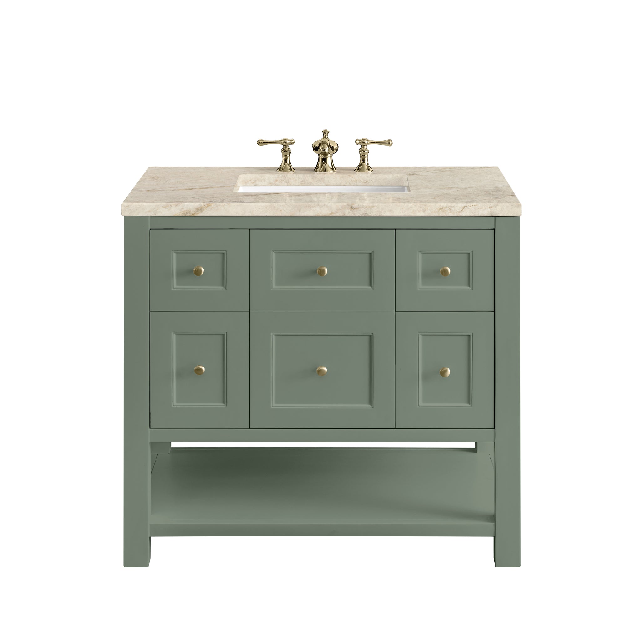 James Martin Breckenridge 36" Single Bathroom Vanity, Smokey Celadon with Tajnar countertop