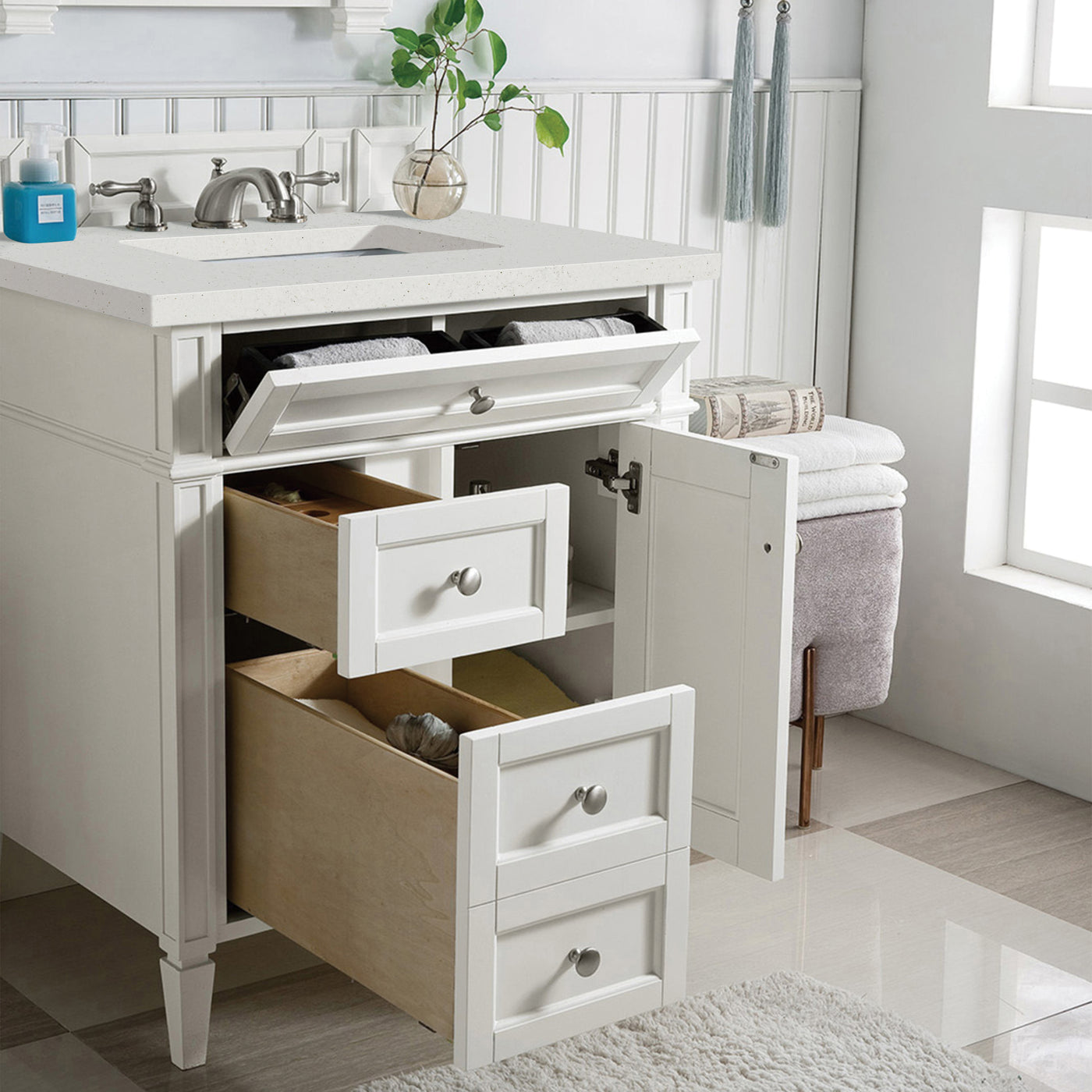 James Martin Brittany 30" Single Bathroom Vanity, Bright White, view 18