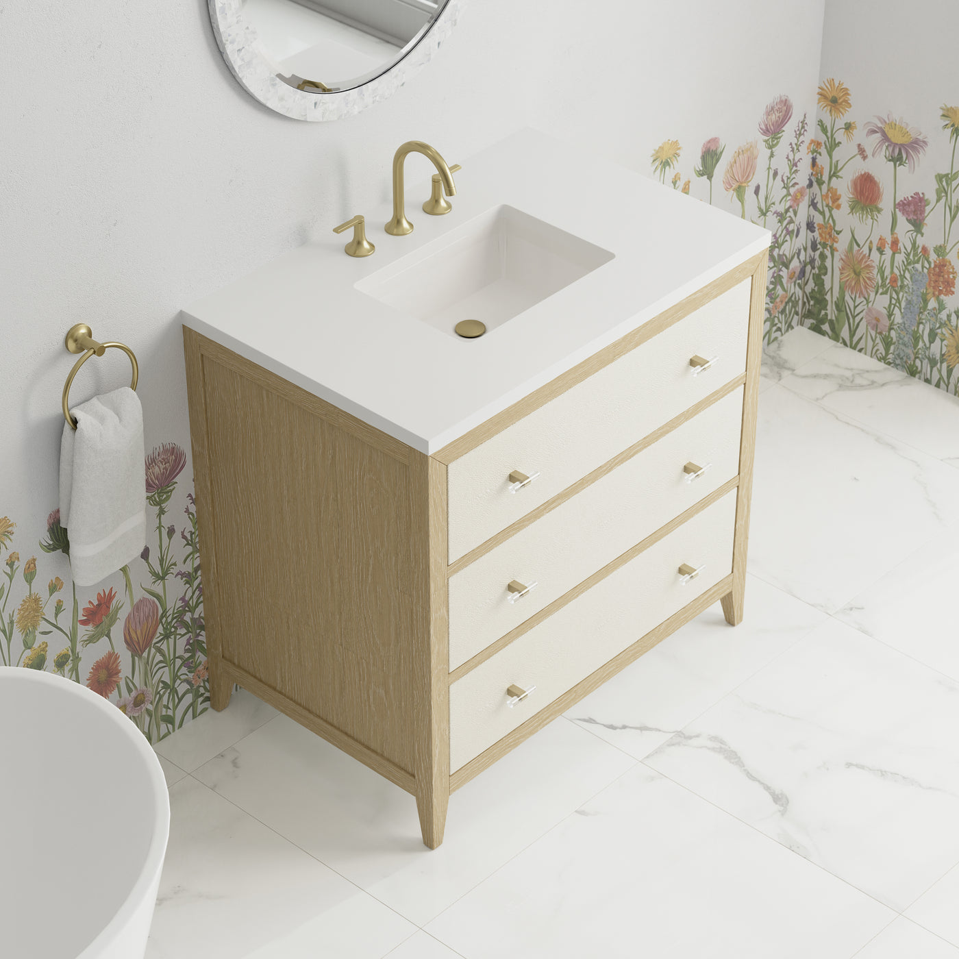 James Martin Celeste 36" Single Bathroom Vanity, Sunwashed Oak with Embossed Shagreen Drawer Fronts, view 21