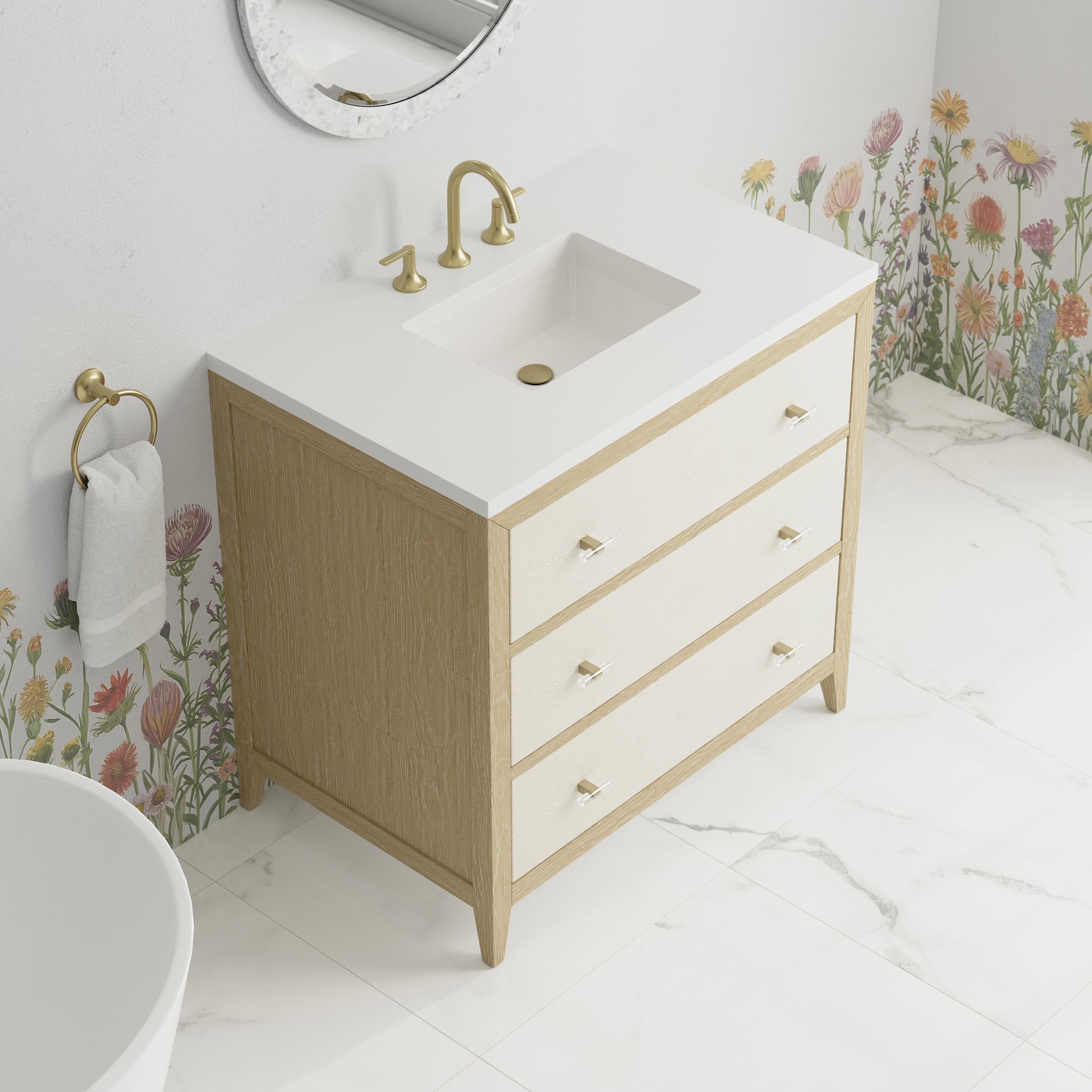 James Martin Celeste 36" Single Bathroom Vanity, Sunwashed Oak with Embossed Shagreen Drawer Fronts, view 21
