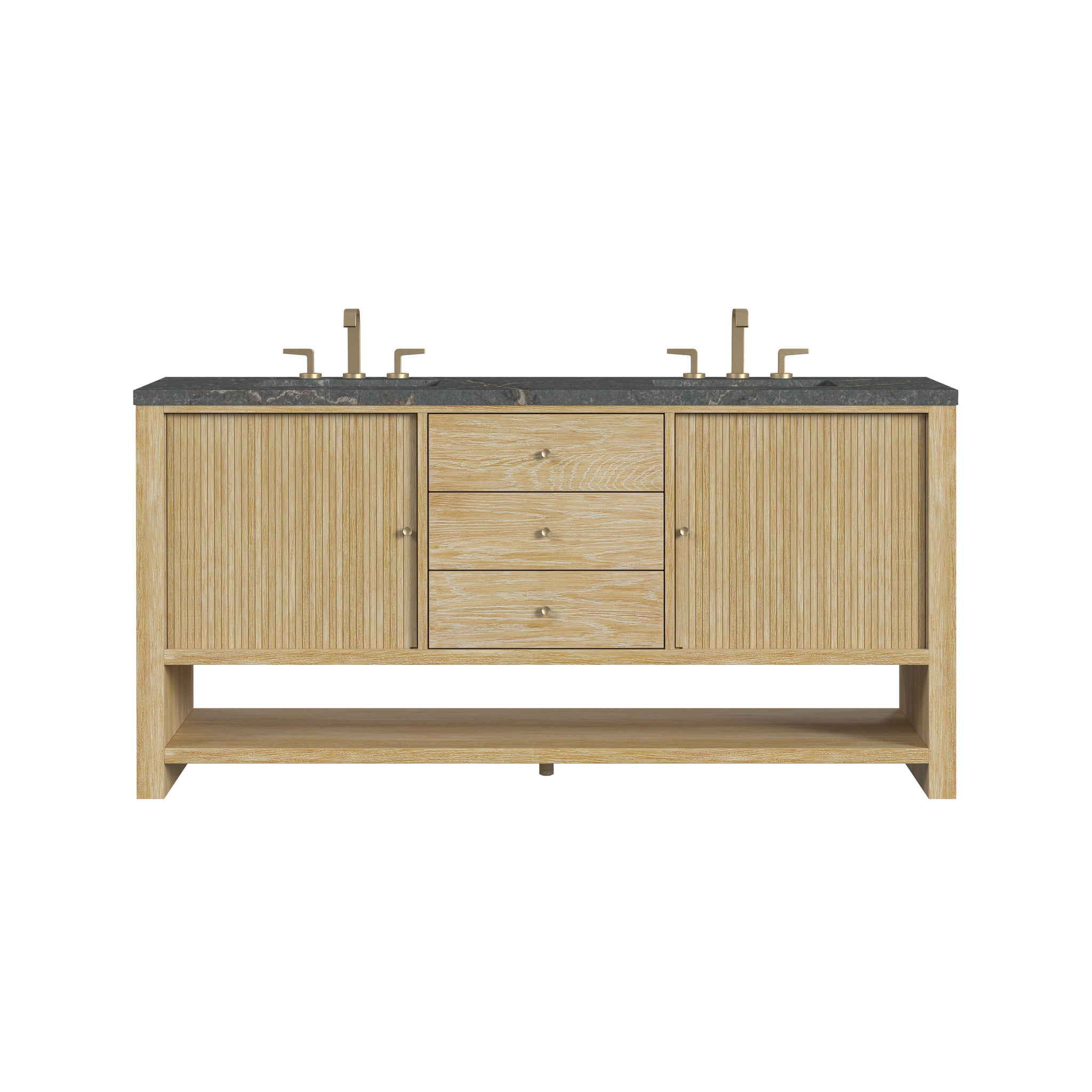 James Martin Marigot 72" Double Bathroom Vanity, Sunwashed Oak with Parisien Bleu countertop