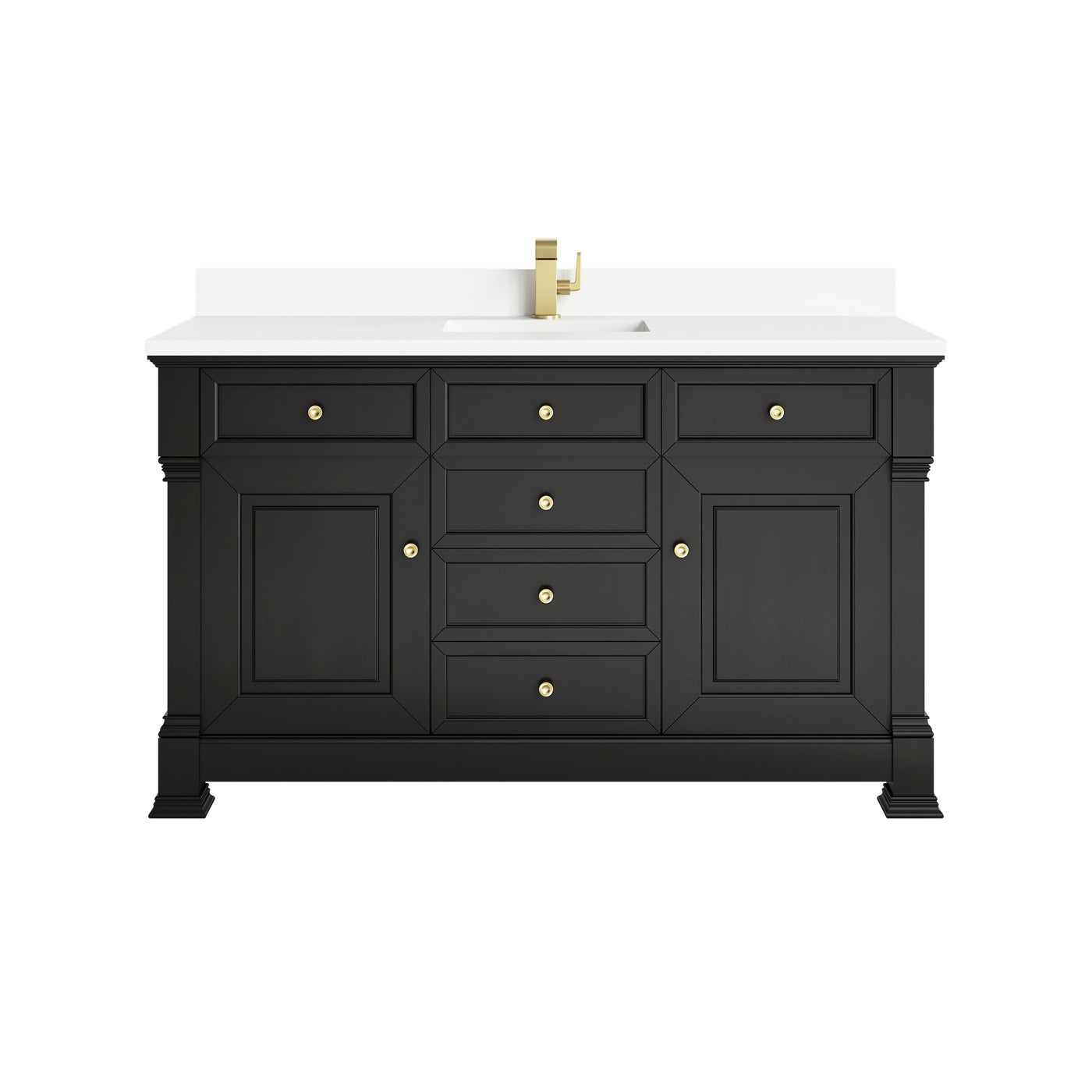 James Martin Brookfield 60" Single Bathroom Vanity, Black Onyx with White Zeus (Single Hole, with Backsplash) countertop