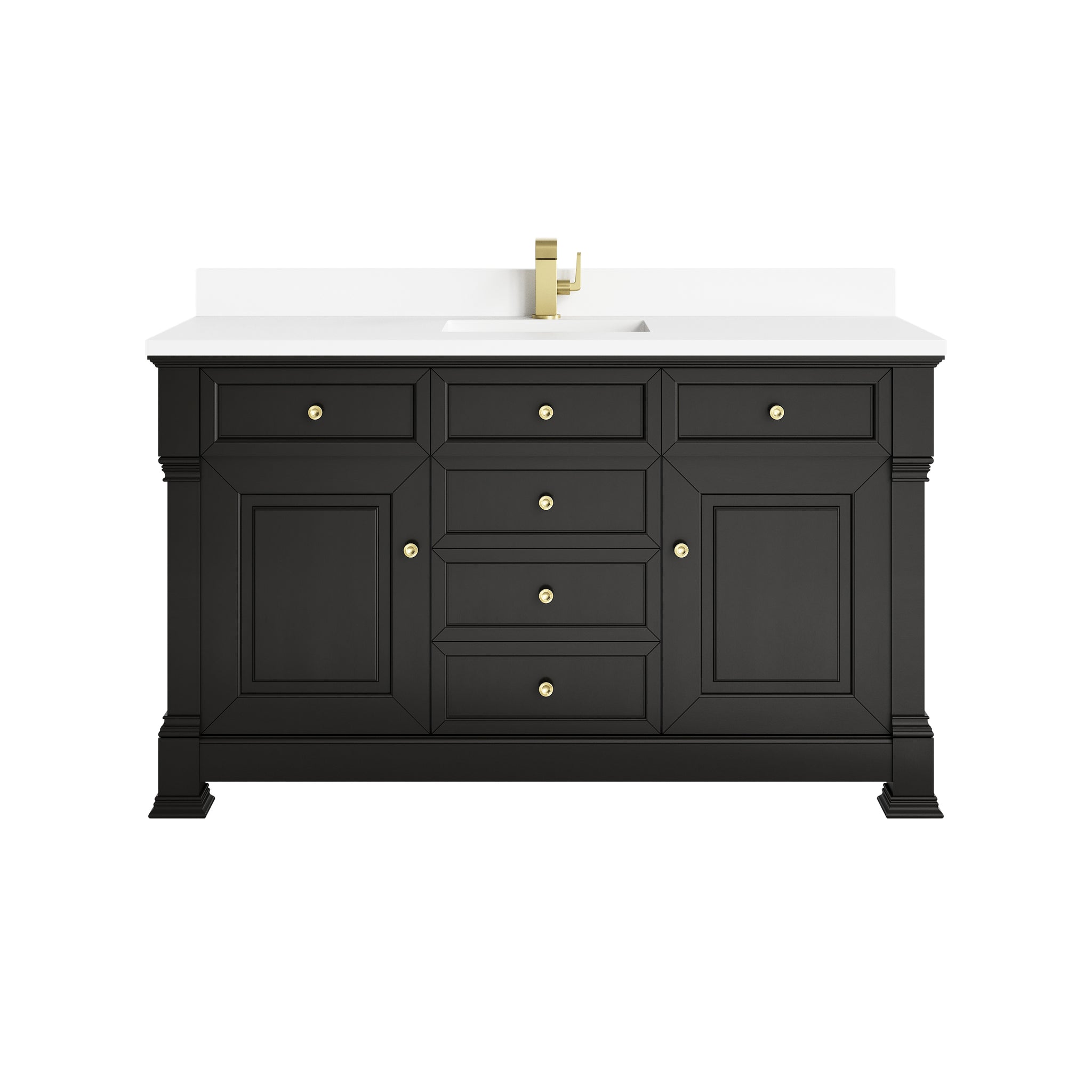 James Martin Brookfield 60" Single Bathroom Vanity, Black Onyx with White Zeus (Single Hole, with Backsplash) countertop
