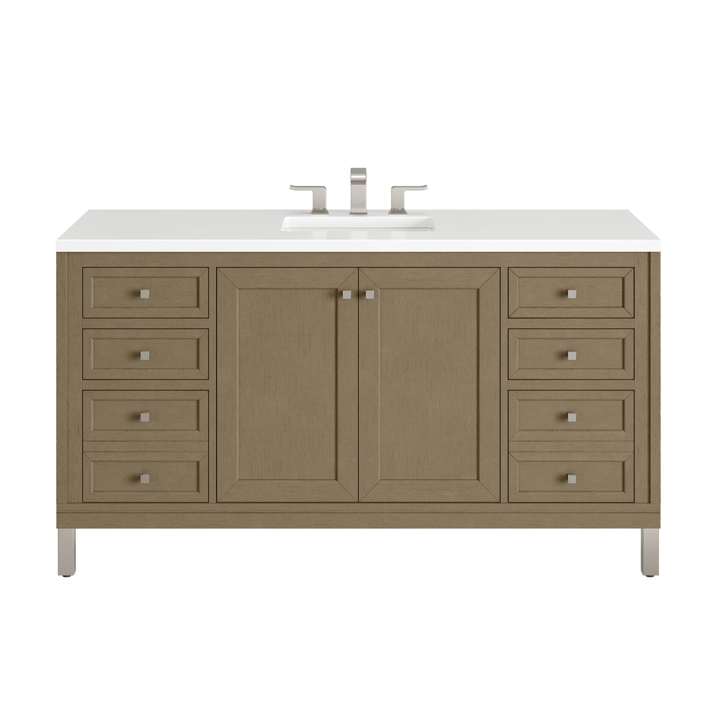 James Martin Chicago 60" Single Bathroom Vanity, Walnut Whisper with White Zeus countertop