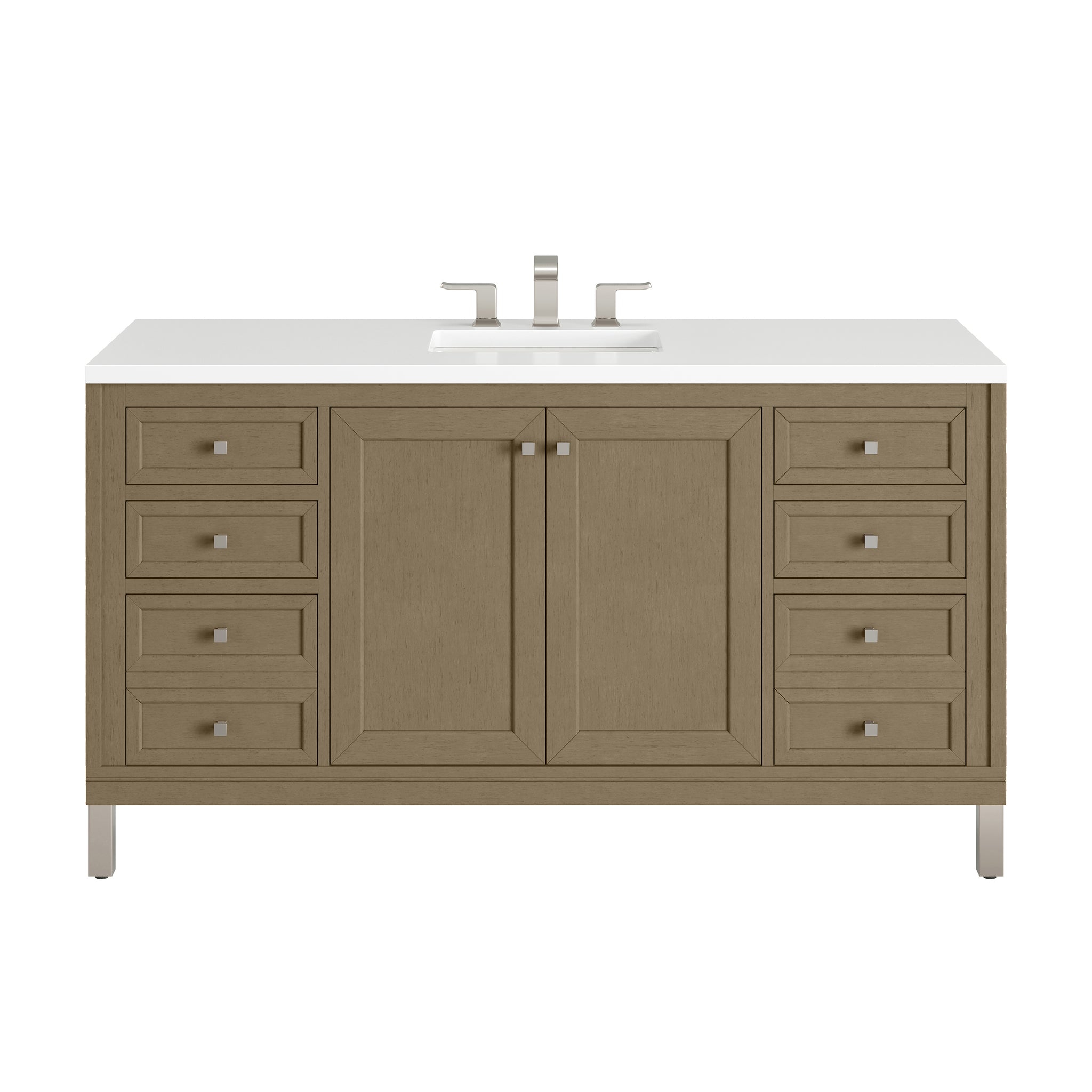 James Martin Chicago 60" Single Bathroom Vanity, Walnut Whisper with White Zeus countertop