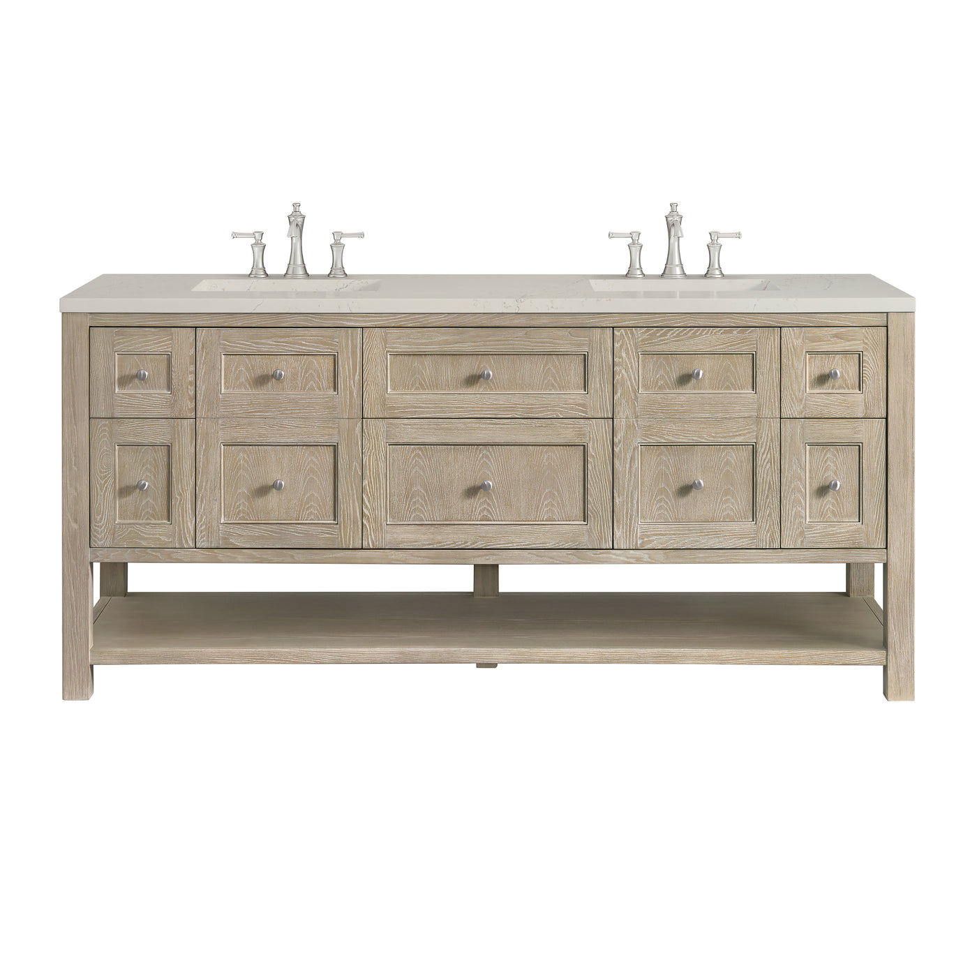 James Martin Breckenridge 72" Double Bathroom Vanity, Whitewashed Oak with Siberian (FreePower) countertop