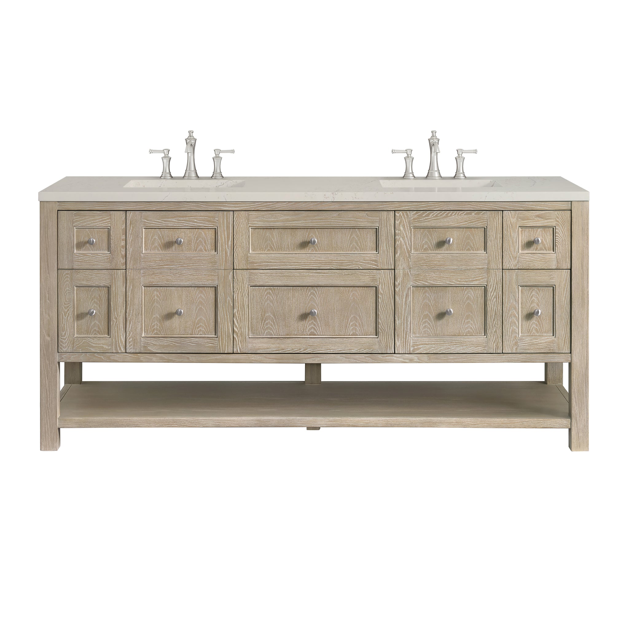 James Martin Breckenridge 72" Double Bathroom Vanity, Whitewashed Oak with Siberian (FreePower) countertop