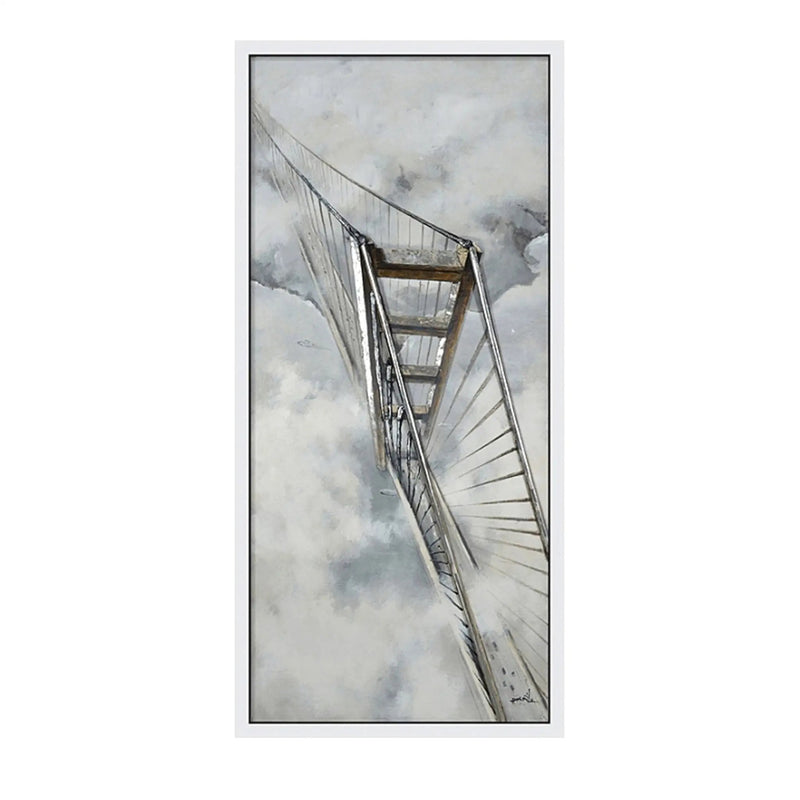 Hand Painted Acrylic Wall Art Golden Gate Bridge 32 x 71 Rectangular Canvas with a White Wooden Frame by Sharicks