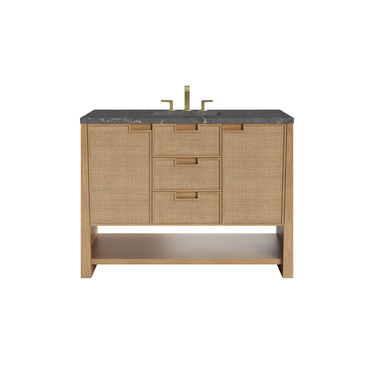 James Martin Solene 48" Single Bathroom Vanity, Seaside Oak with Parisien Bleu (Quartz) countertop