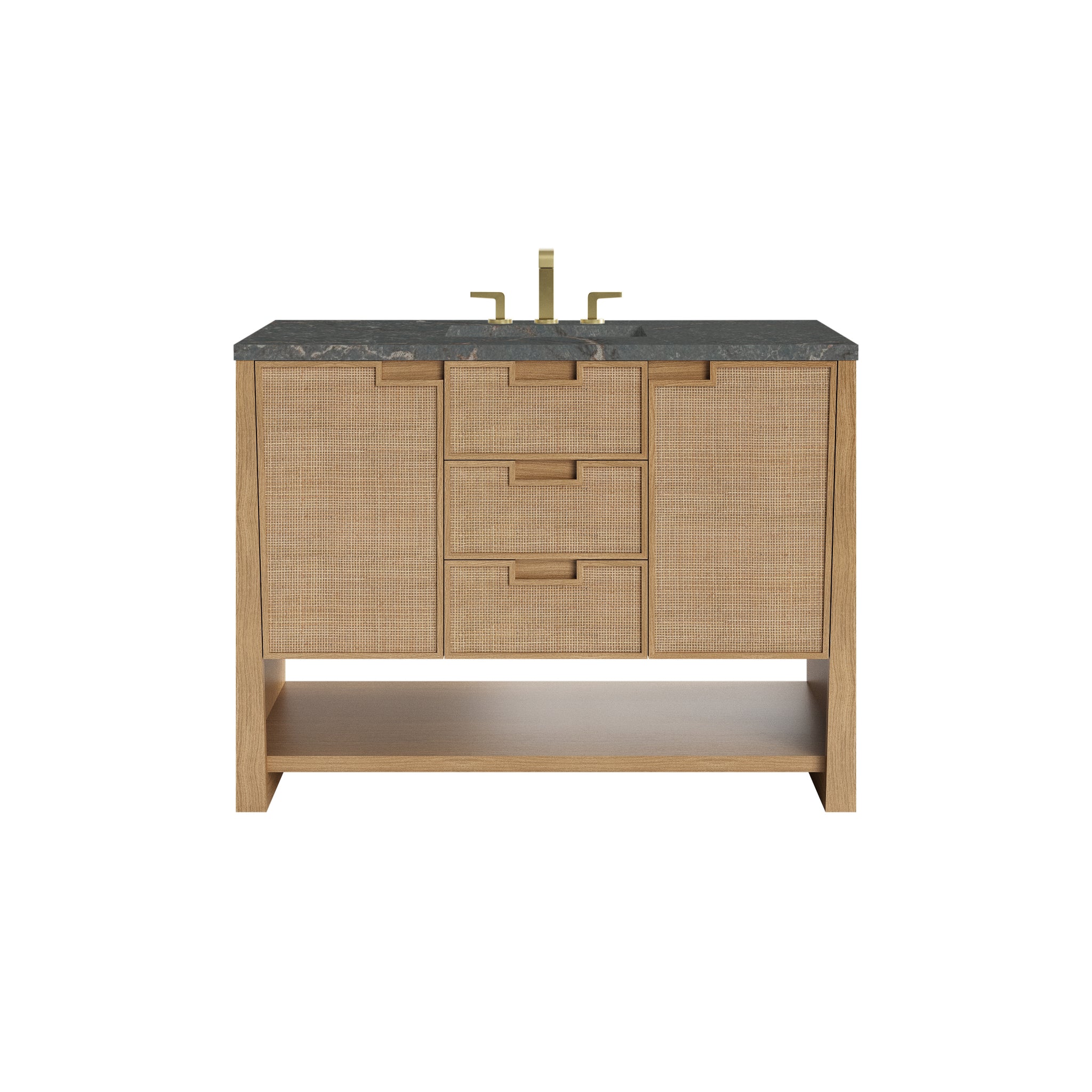 James Martin Solene 48" Single Bathroom Vanity, Seaside Oak with Parisien Bleu (Quartz) countertop