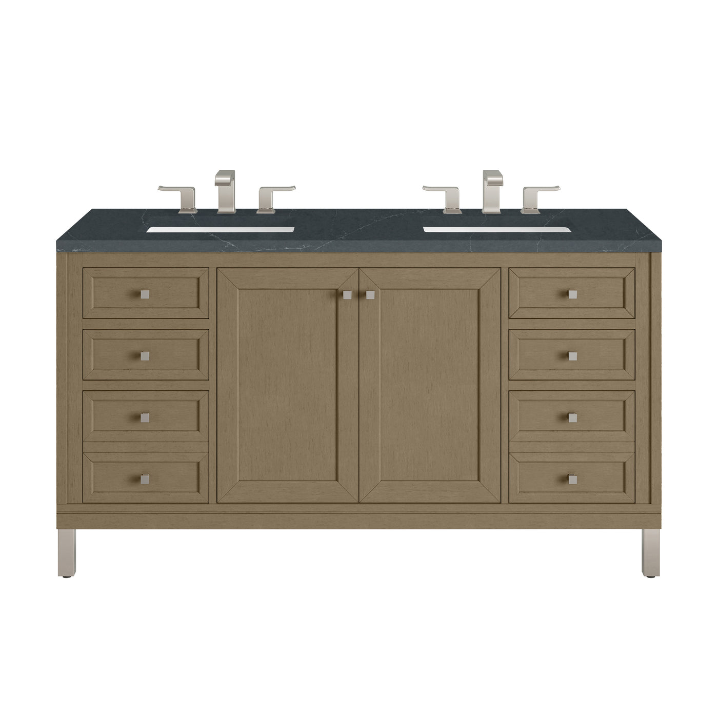 James Martin Chicago 60" Double Bathroom Vanity, Walnut Whisper with Charcoal Soapstone countertop