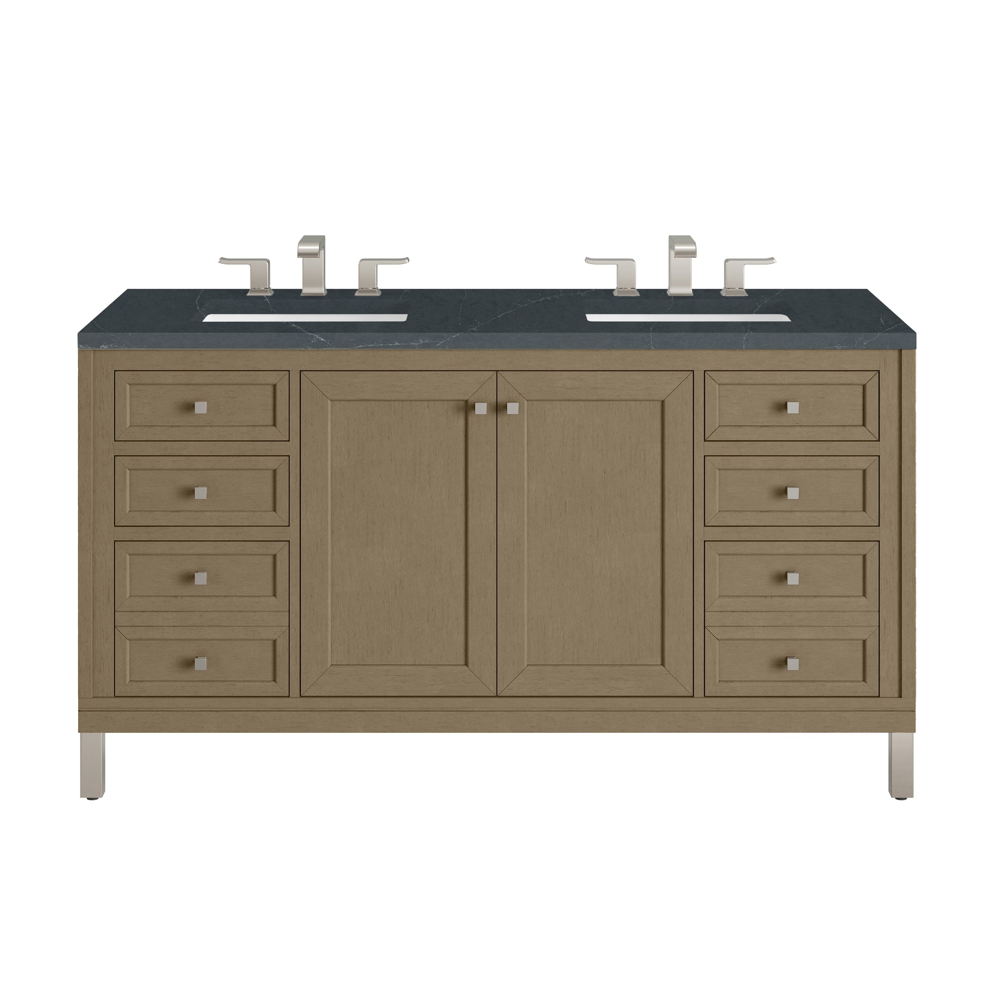 James Martin Chicago 60" Double Bathroom Vanity, Walnut Whisper with Charcoal Soapstone countertop
