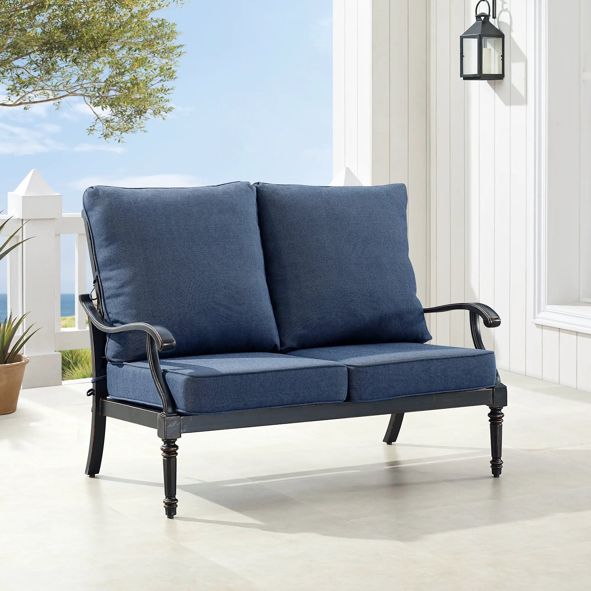 Black Aluminum Deep Seating Loveseat with Cushions by Sharicks