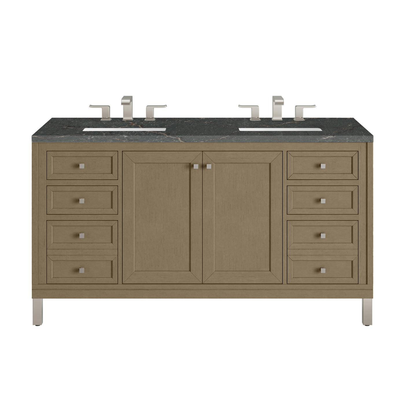 James Martin Chicago 60" Double Bathroom Vanity, Walnut Whisper with Parisien Bleu countertop