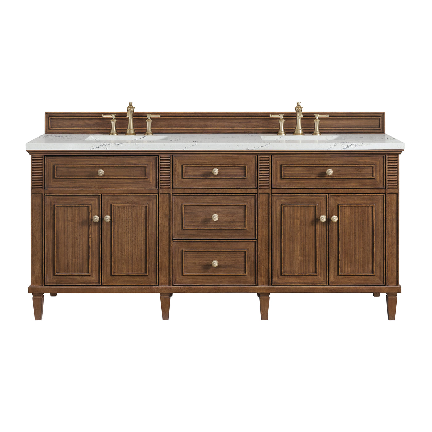 James Martin Lorelai 72" Double Bathroom Vanity, Mid-Century Walnut with Ethereal Noctis countertop