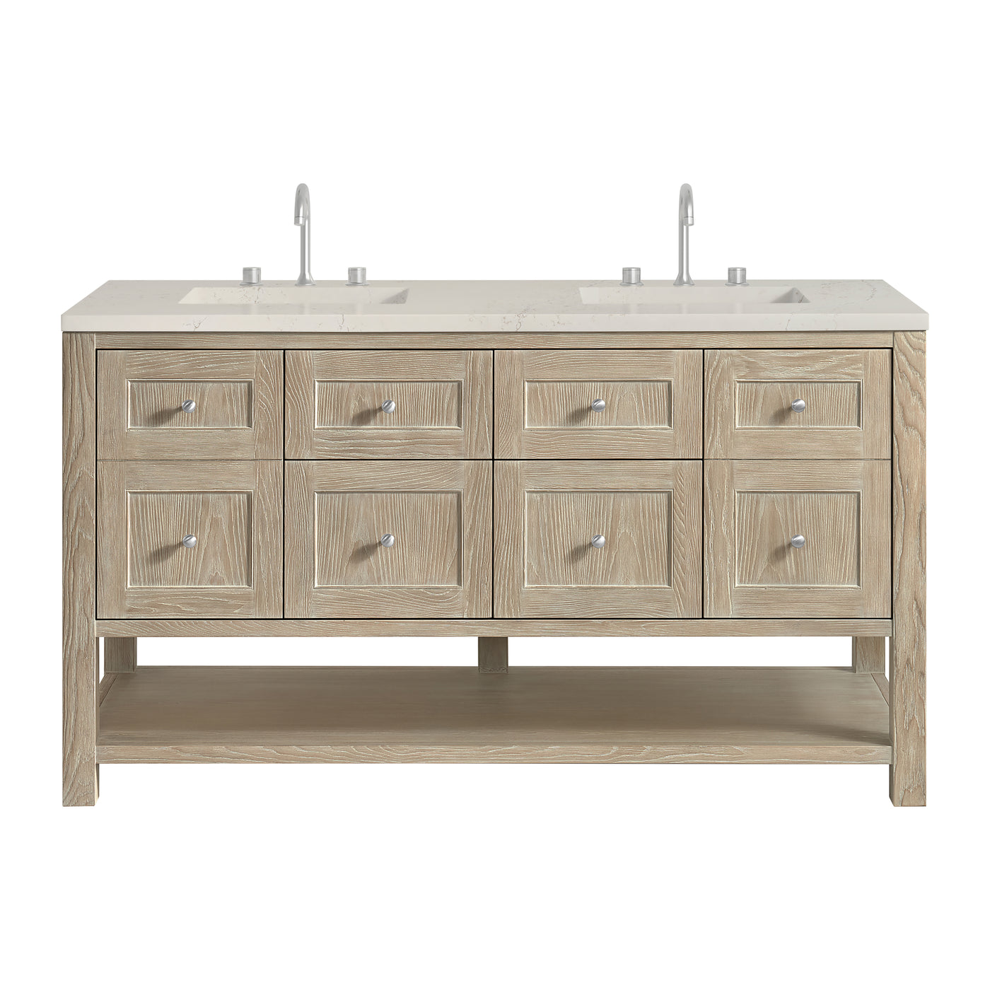 James Martin Breckenridge 60" Double Bathroom Vanity, Whitewashed Oak with Siberian countertop