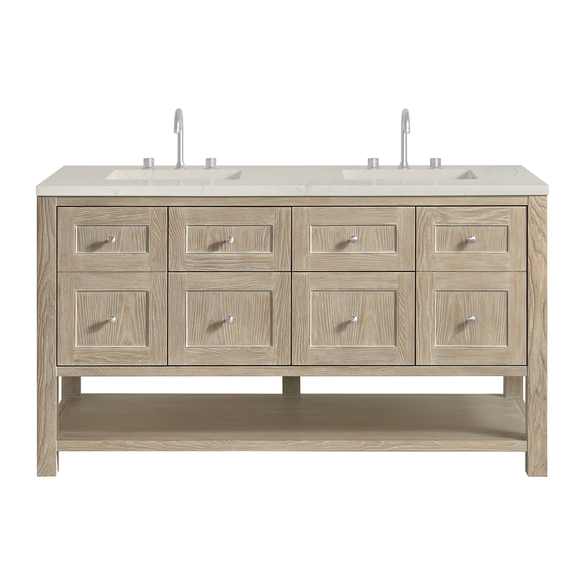 James Martin Breckenridge 60" Double Bathroom Vanity, Whitewashed Oak with Siberian countertop