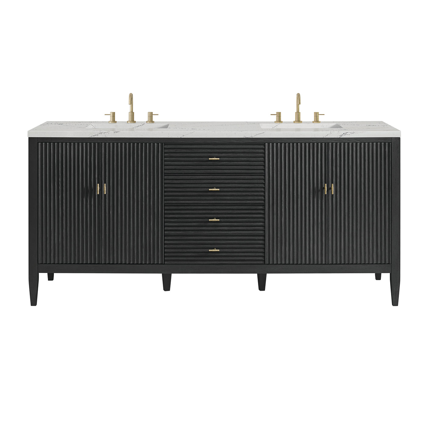 James Martin Myrrin 72" Double Bathroom Vanity, Carbon Oak with Ethereal Noctis (FreePower) countertop