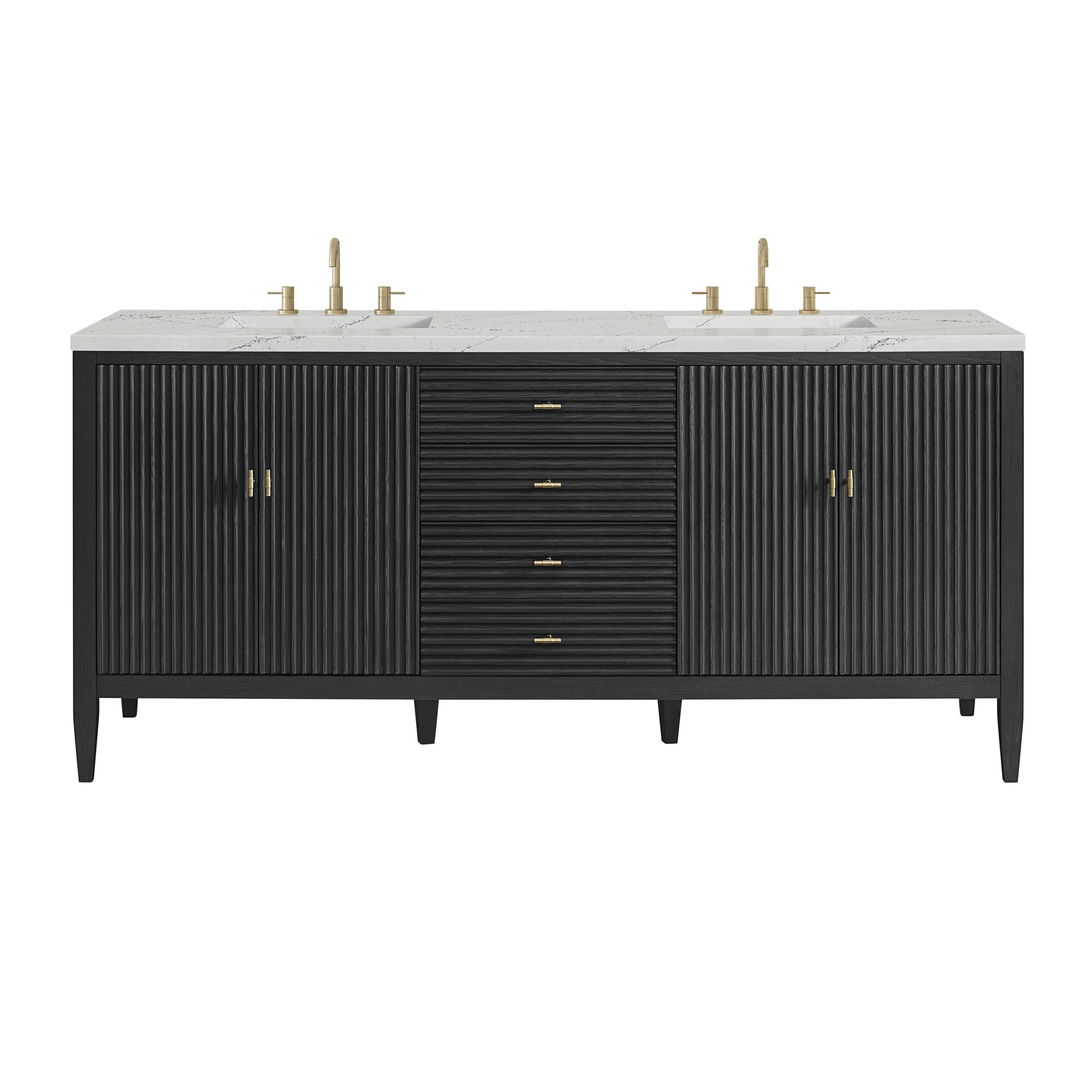 James Martin Myrrin 72" Double Bathroom Vanity, Carbon Oak with Ethereal Noctis (FreePower) countertop