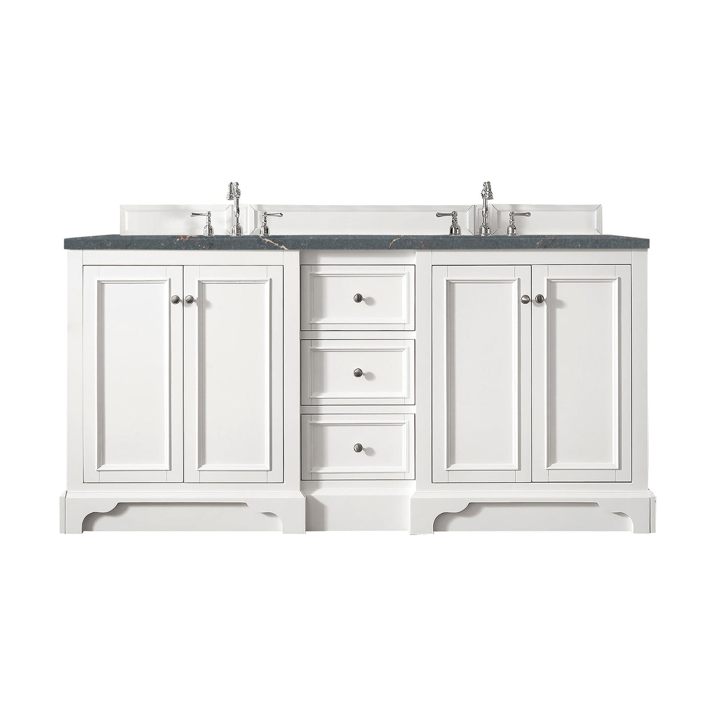 James Martin De Soto 72" Double Bathroom Vanity, Bright White with Parisien Bleu countertop