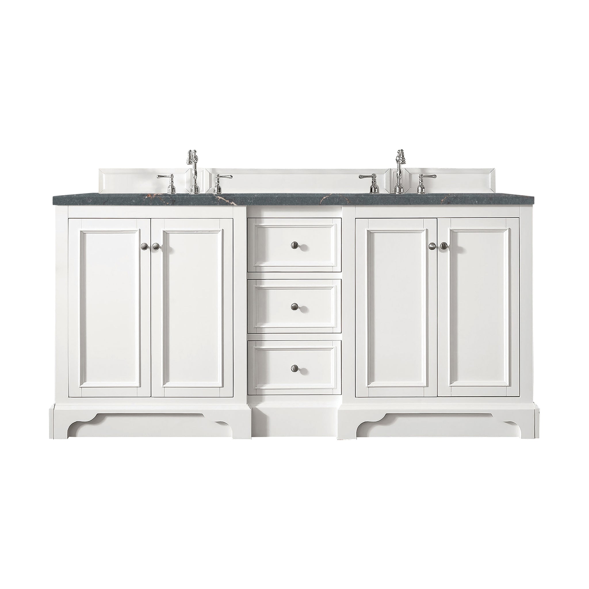 James Martin De Soto 72" Double Bathroom Vanity, Bright White with Parisien Bleu countertop