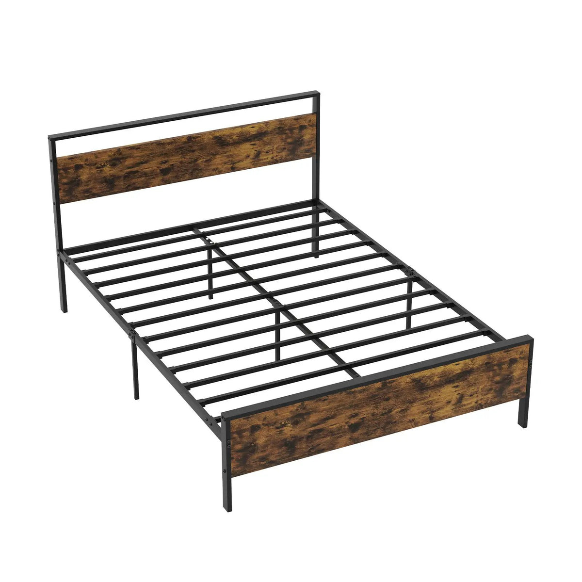 King Metal Bed Frame Industrial Platform Bed with Wooden Headboard, photo 10 of 11