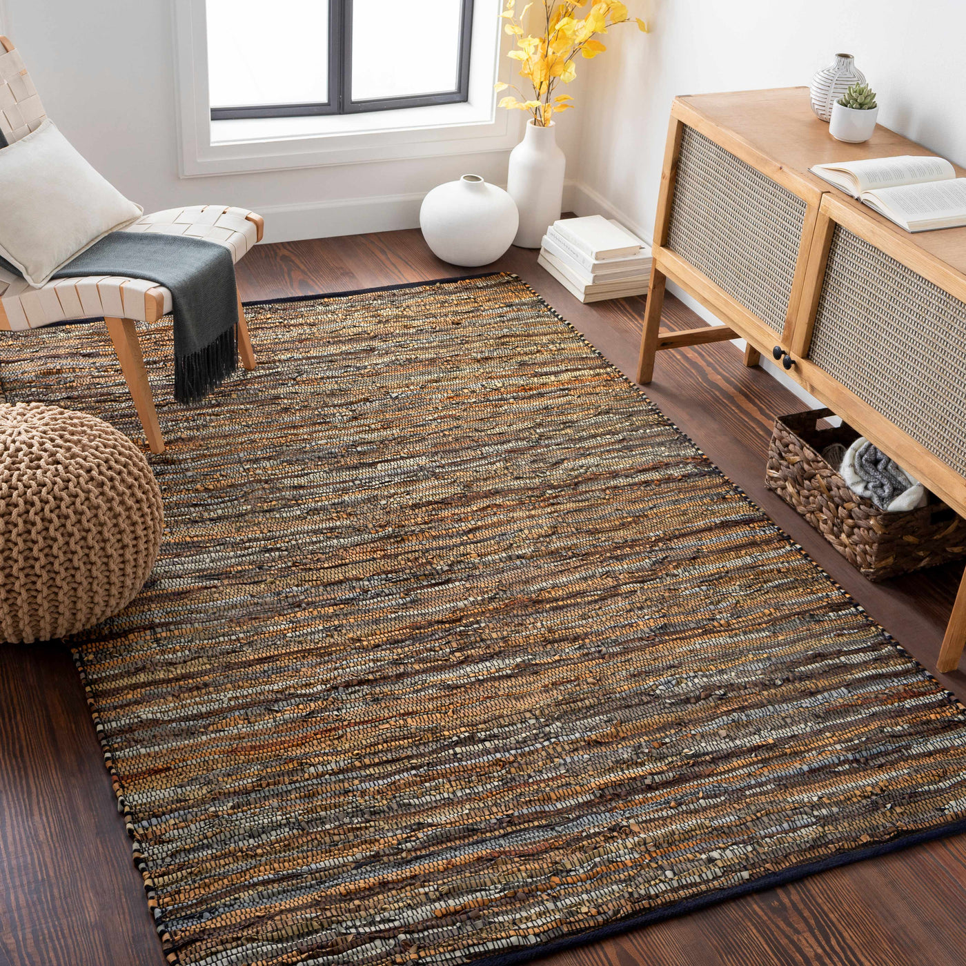 Hand Woven Leather Rag Rug - Clearance by Boutique Rugs