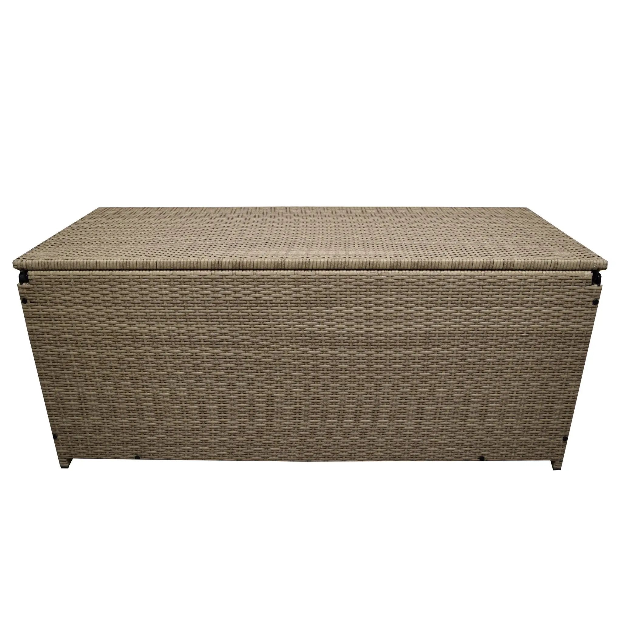 Tan Wicker Patio Deck Box with 113 Gallon Storage and Metal Frame by Sharicks