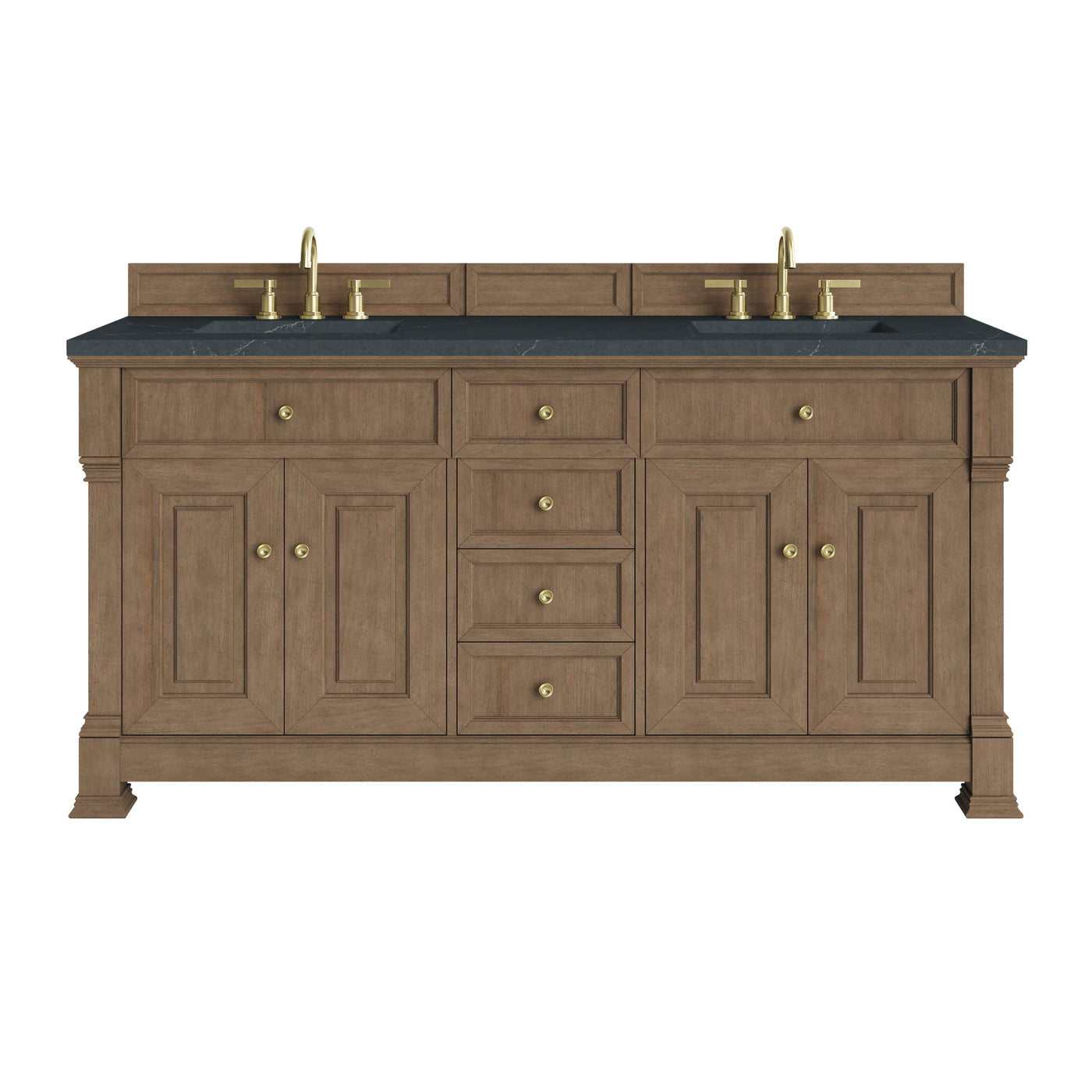 James Martin Brookfield 72" Double Bathroom Vanity, Pecan with Charcoal Soapstone countertop