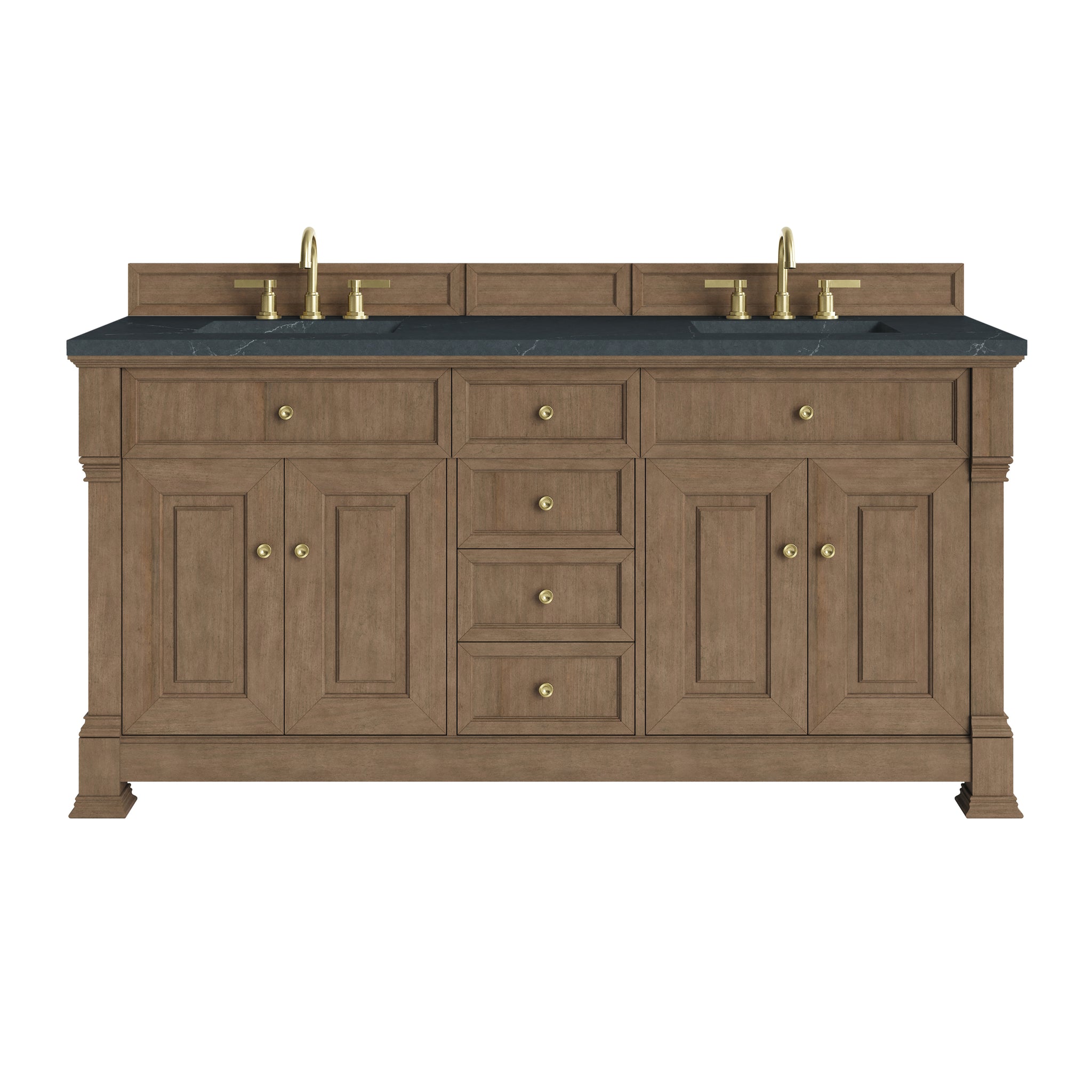 James Martin Brookfield 72" Double Bathroom Vanity, Pecan with Charcoal Soapstone countertop