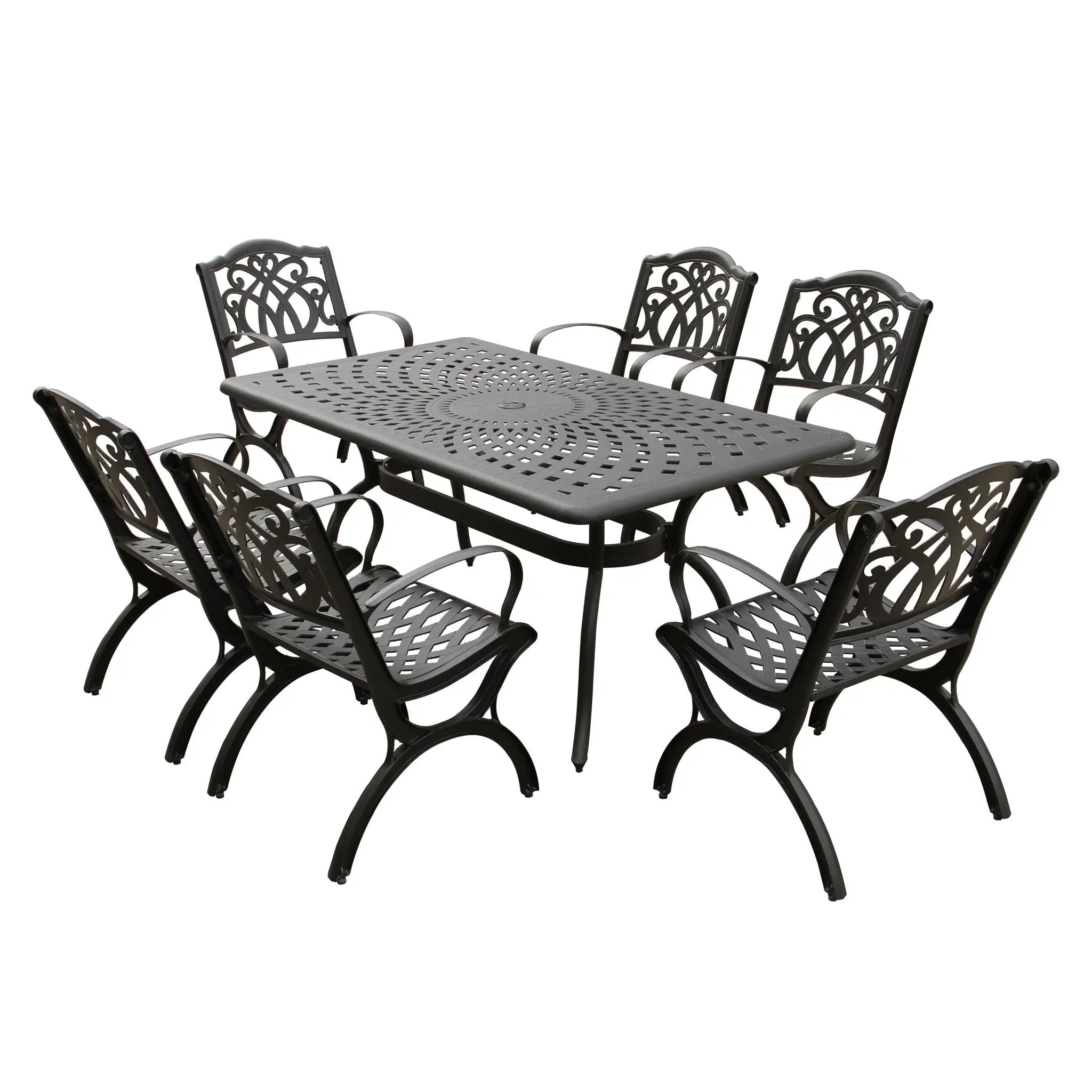 Outdoor Aluminum 7pc Black Rectangular Patio Dining Set and Six Chairs by Sharicks