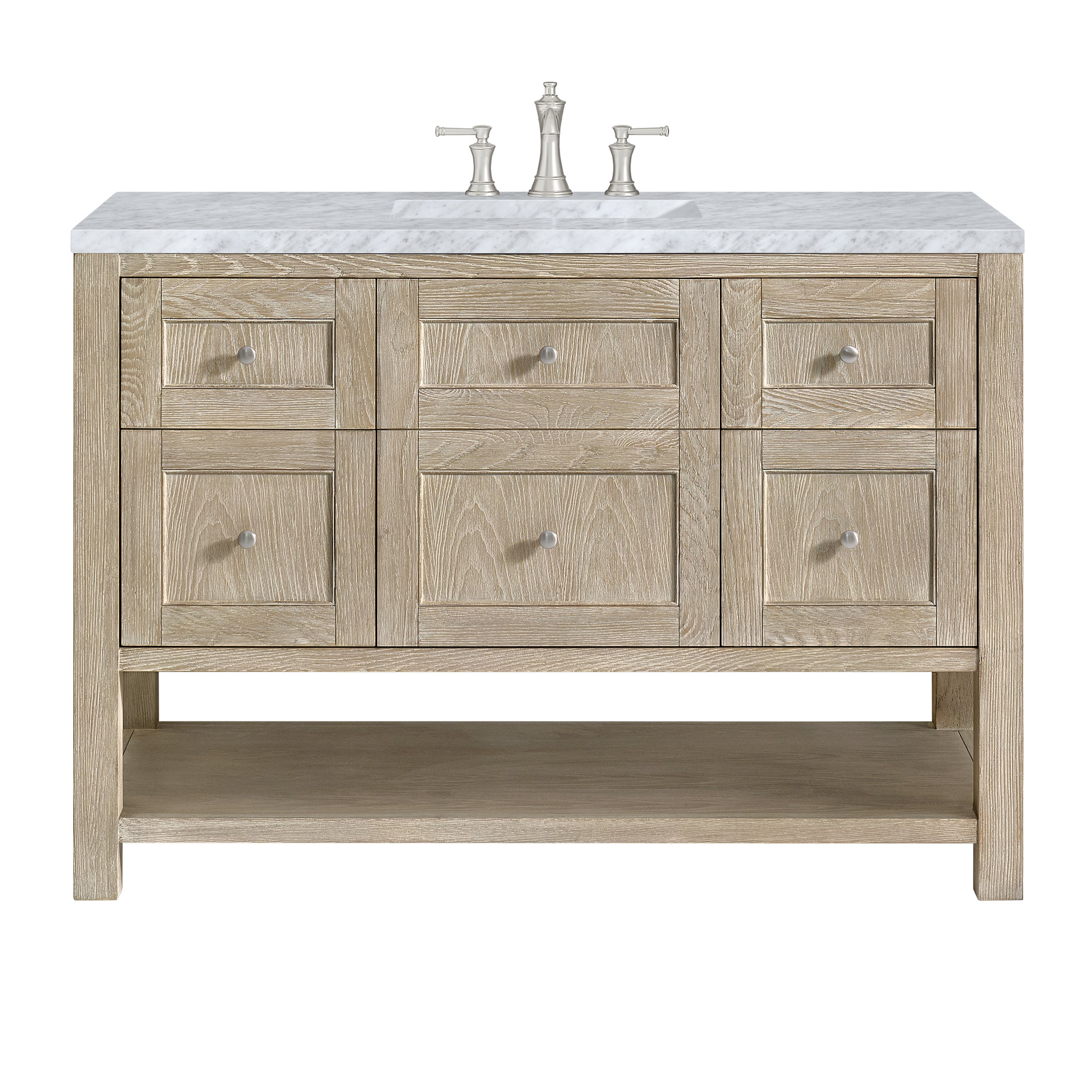 James Martin Breckenridge 48" Single Bathroom Vanity, Whitewashed Oak with Carrara White countertop