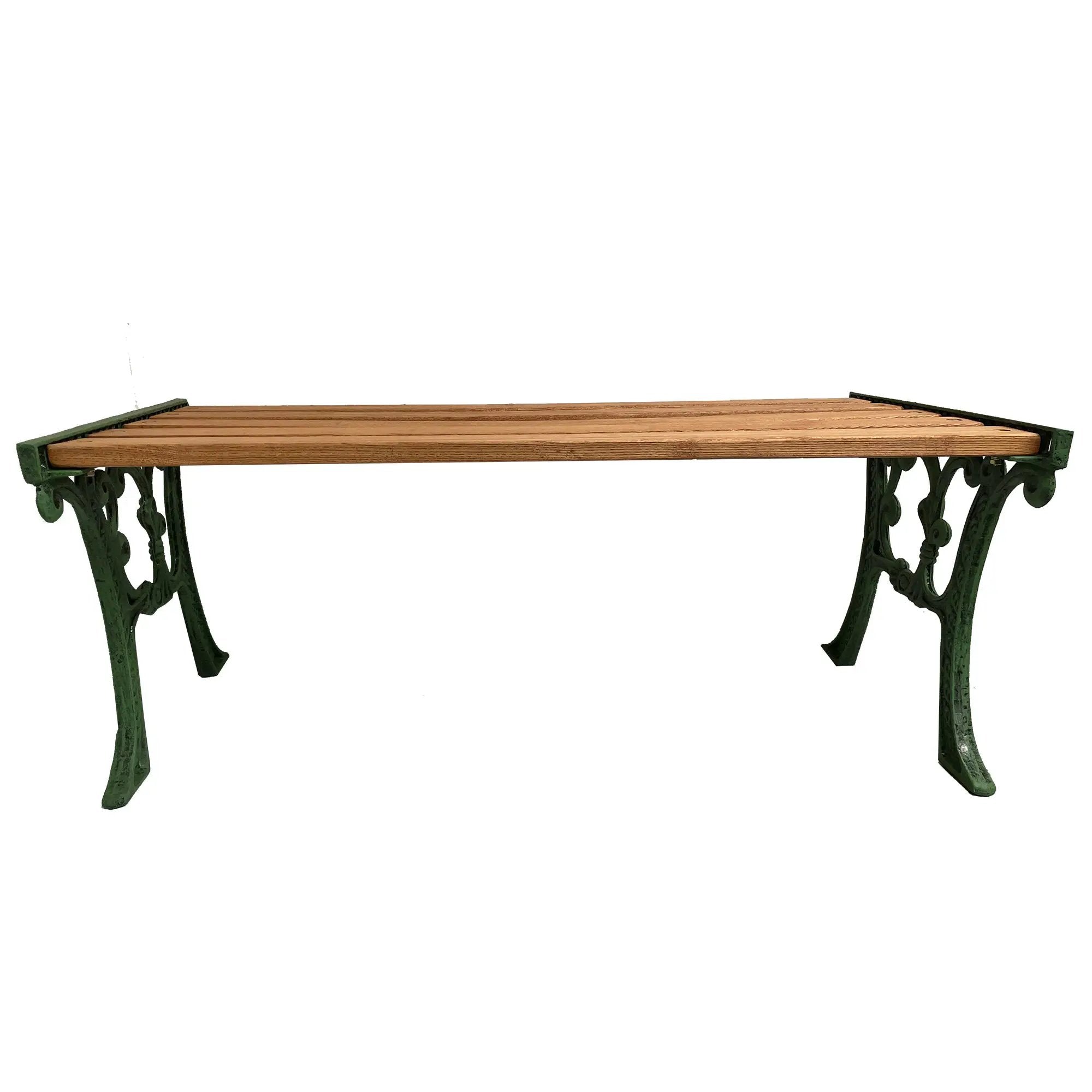Cast Aluminum and Wood Antique Green Ornate Rectangular Coffee Table by Sharicks