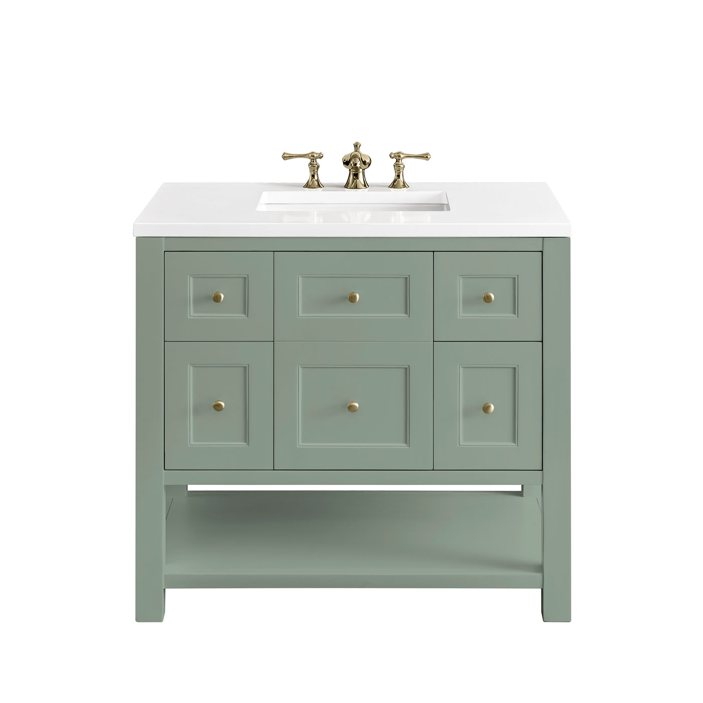 James Martin Breckenridge 36" Single Bathroom Vanity, Smokey Celadon with White Zeus countertop