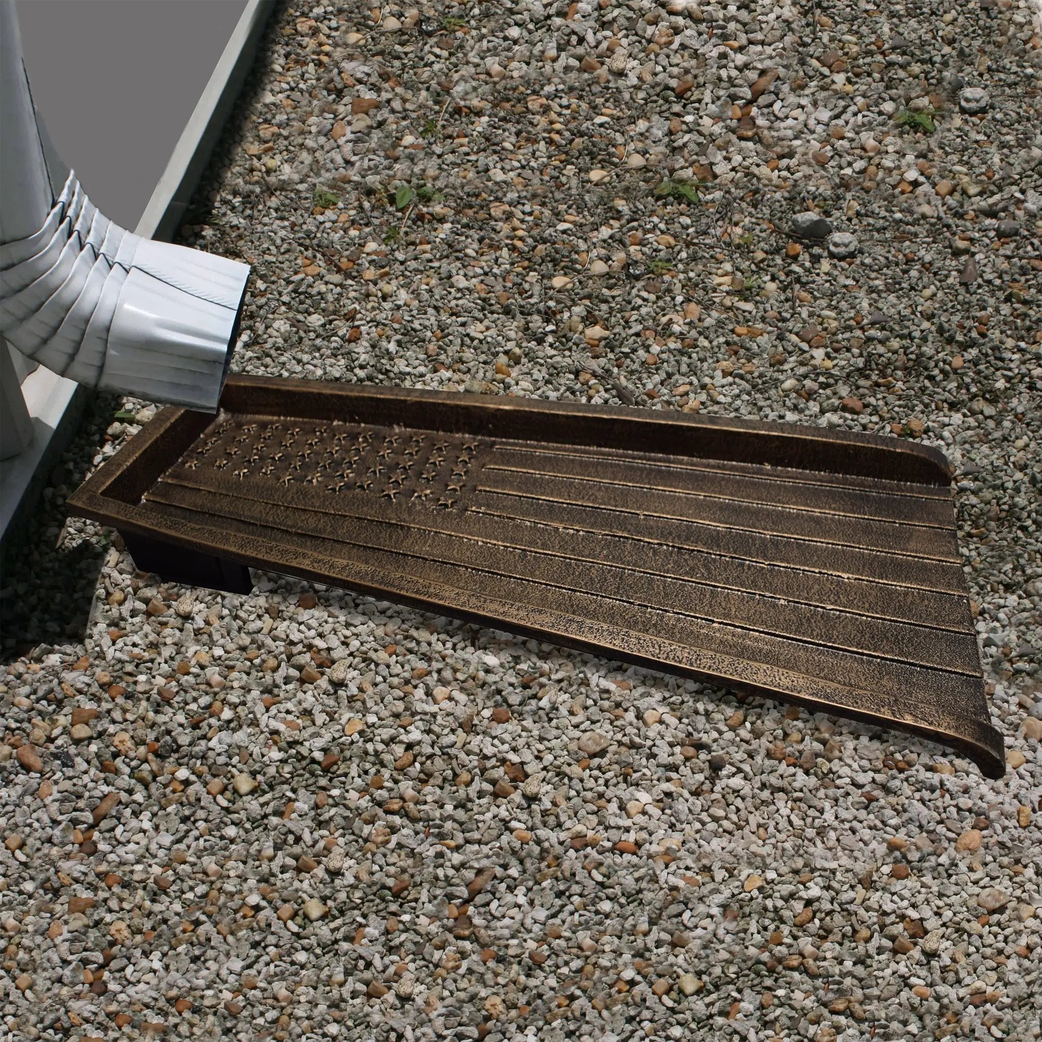 Bronze American Flag 24-in Cast Aluminum Downspout Gutter Splash Block by Sharicks
