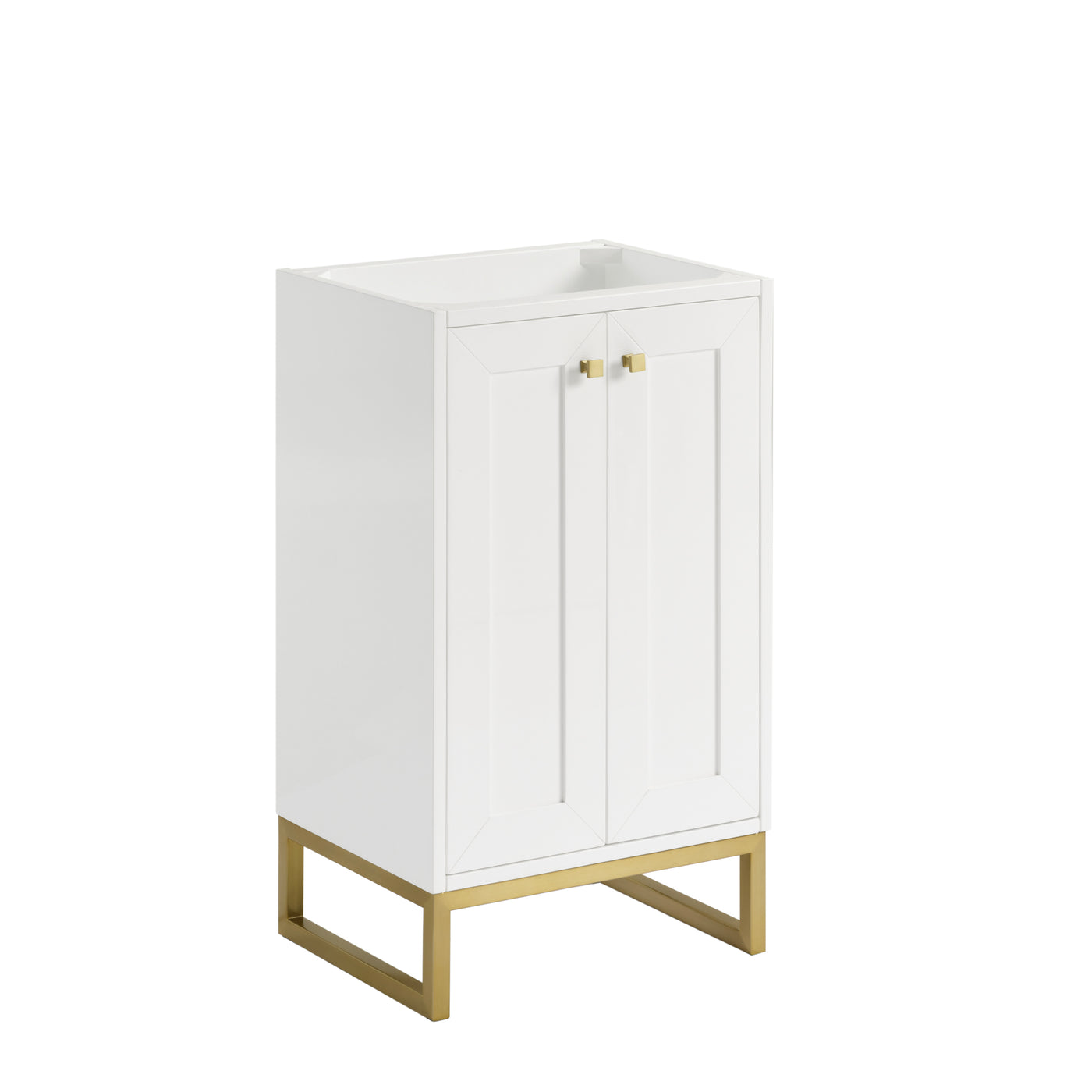 James Martin Chianti 20" Single Bathroom Vanity, Glossy White with Select Your Top (Champagne Brass) countertop