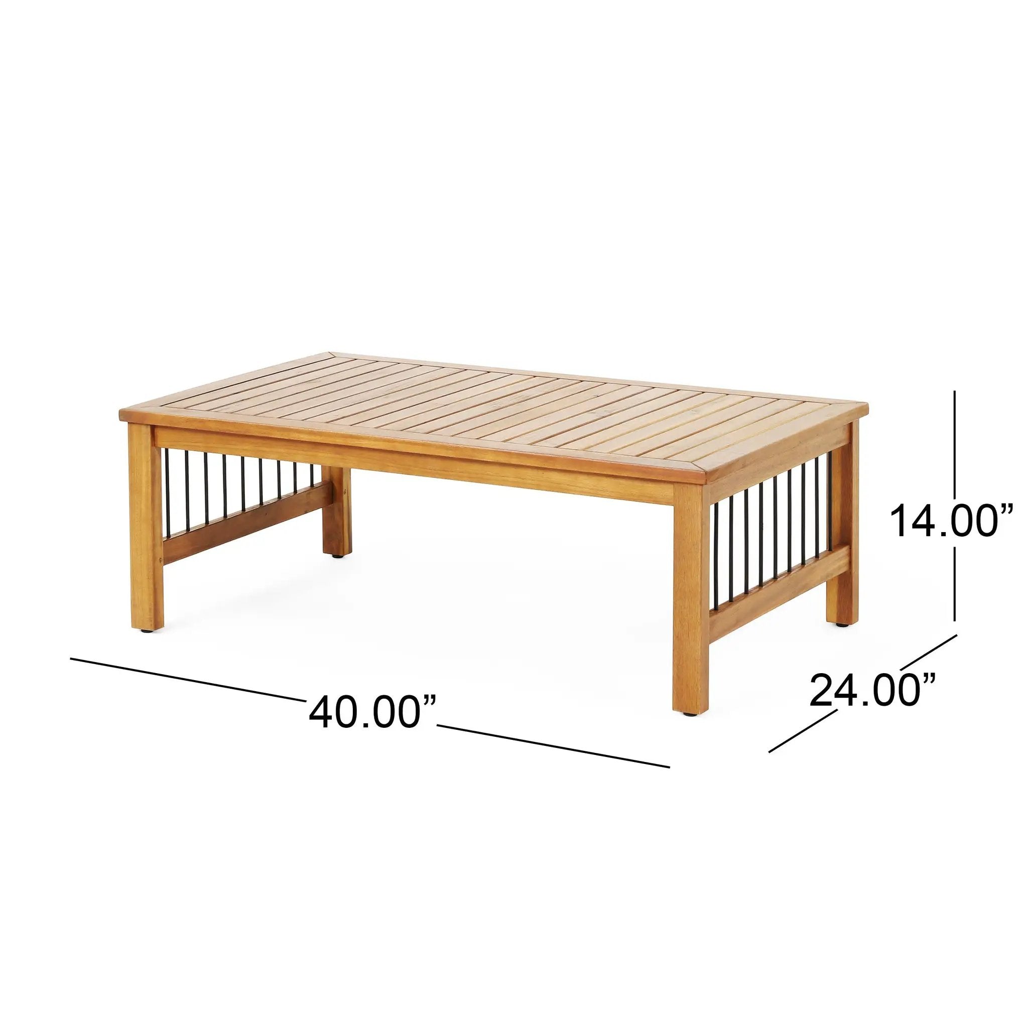 Outdoor Acacia Wood and Iron Loveseat and Coffee Table Set with Cushions, Teak by HouseOfZazla