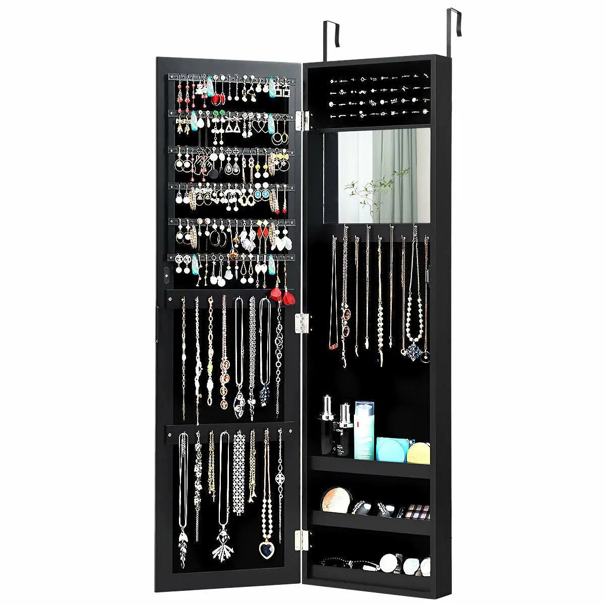 Full Length Mirror Jewelry Cabinet with Ring Slots and Necklace Hooks by DirectDeals