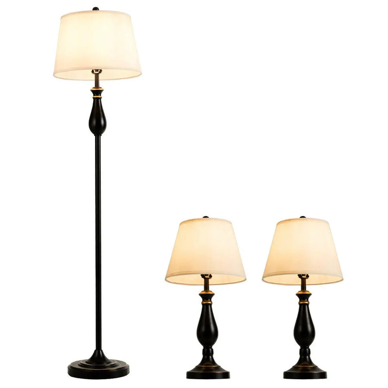 3 Pieces Brushed Nickel Lamp Set-Black by DirectDeals